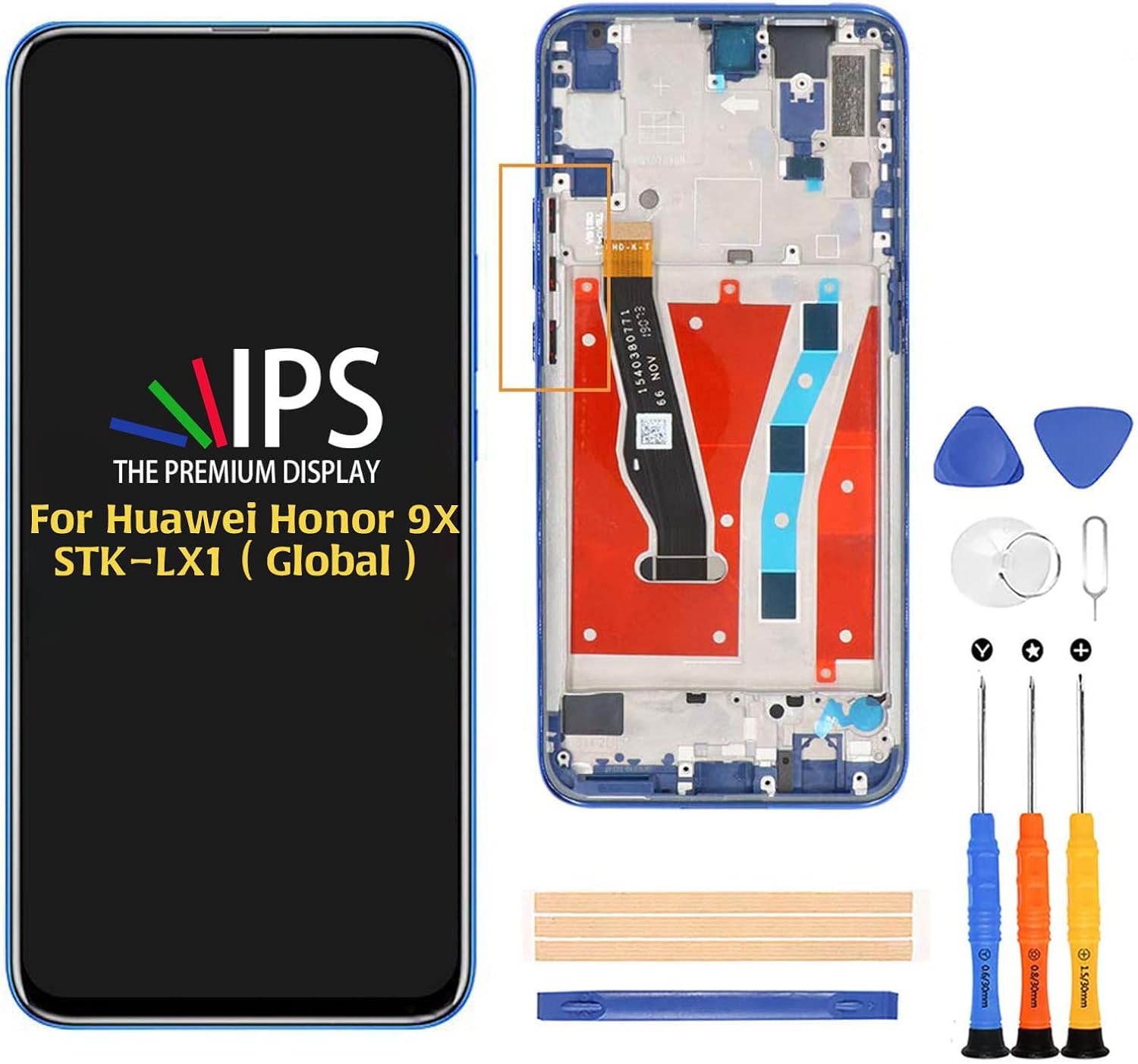 A-MIND For Huawei Honor 9X 6.59 Touch Screen Digitizer LCD Display Assembly Screen Replacement Kits（With Frame） STK-LX1 STK-L22 STK-LX3,With Tools (Blue)