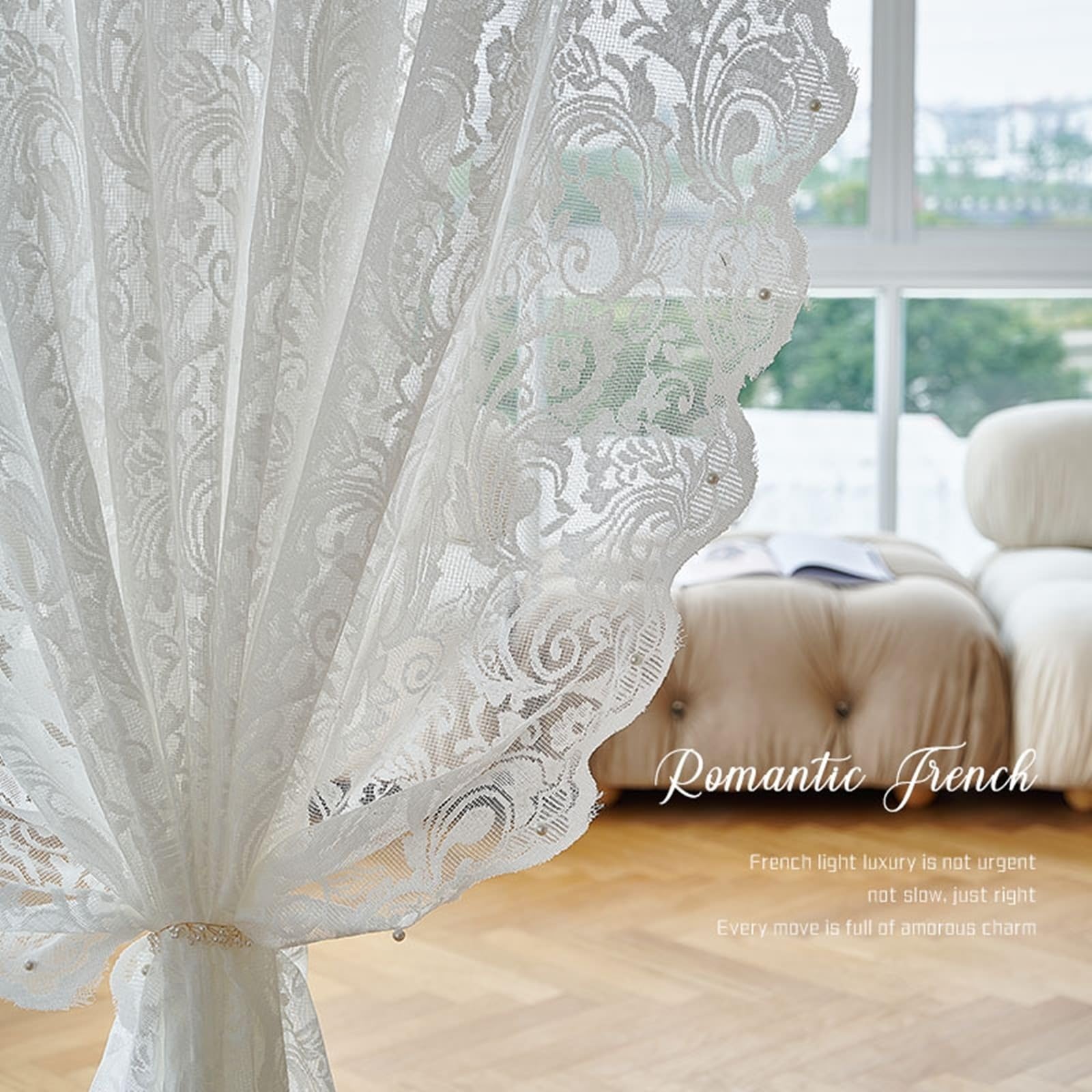 Gecheer Spitzenvorhang 300x300cm - Florale Weiße Voile Gardinen