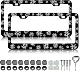 HCSS Cute Dog Paw Print License Plate Frames - 2 Pack Funny Pet Footprint License Plate Holder, Aluminum Metal Rust-Proof Waterproof Car Decorative Tag Frame for Standard US 12x6 Inch
