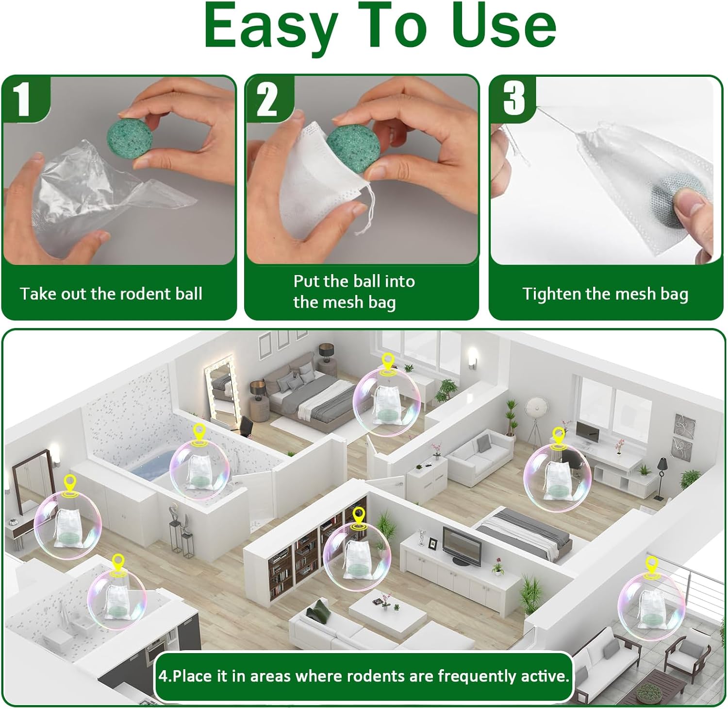 24 Pack Rodent Repellent Moth Balls–Peppermint Oil Spray for Rodents,Natural Mice Repellent Indoor,Safe for Family & Pets - Image 4