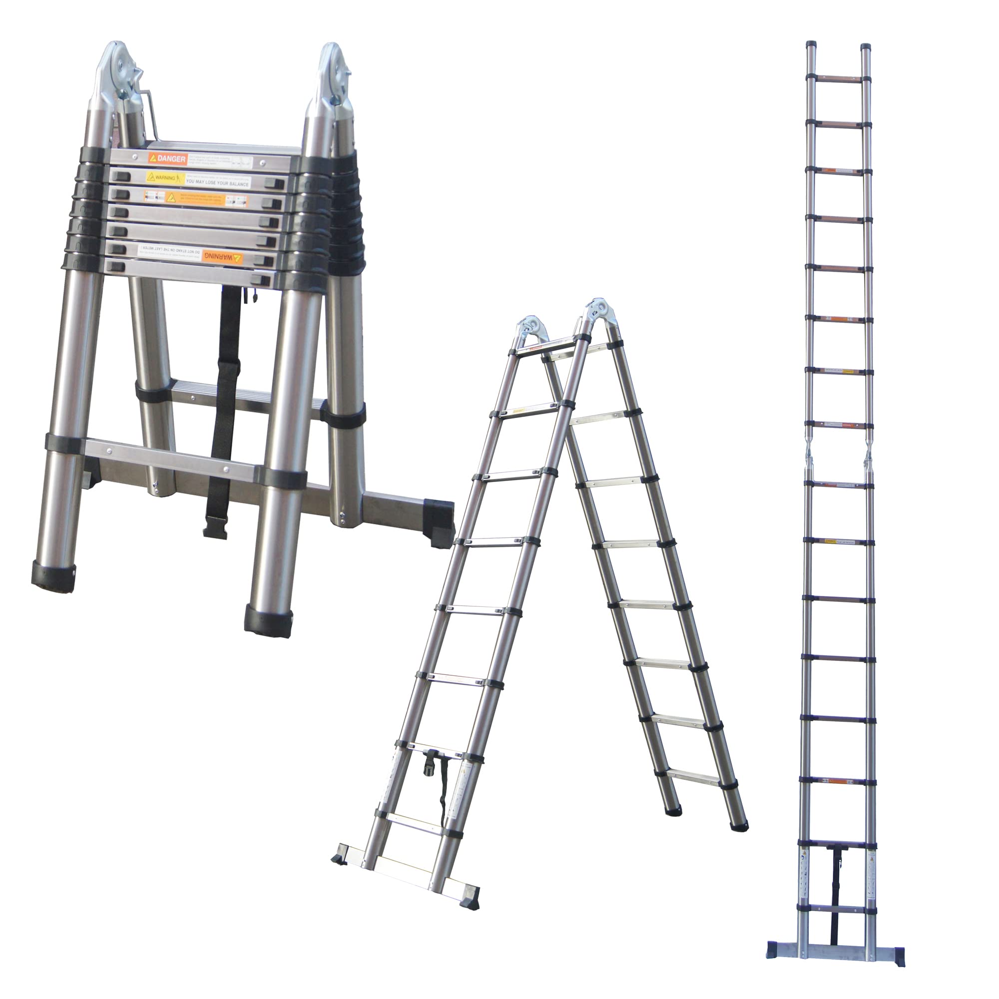 Telescopic Ladders 2.5+2.5m 330LB Capacity Stainless steel Extendable Foldable Portable Builders Multi Purpose Straight Ladder(5m, A-Frame) — image 1