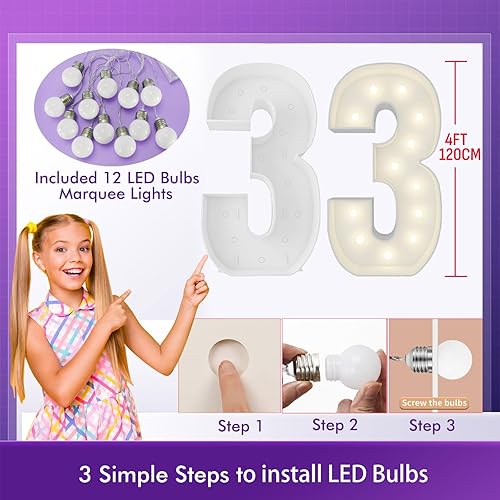 Vista 149 de Marco de números iluminados de 4 pies precortado, números de marquesina gigante, números 7, números de mosaico para globos, decoraciones de Número