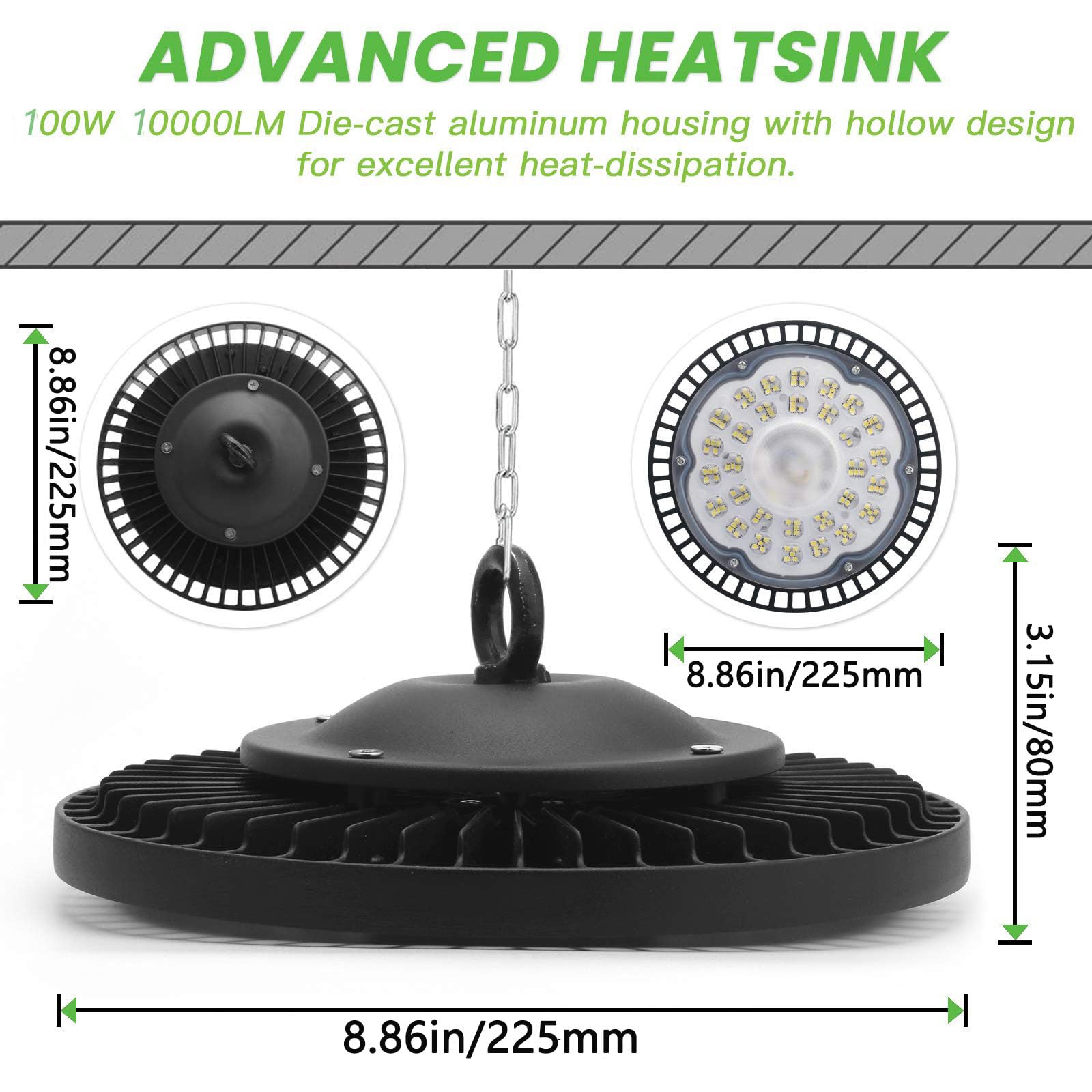 100 W UFO reflektor LED przemysłowy, zimna biel 6500K 10000 LM LED High Bay Light Hall reflektor lampa warsztatowa oświetlenie magazynu na stadion garaż, fabryka, warsztat, parkingi