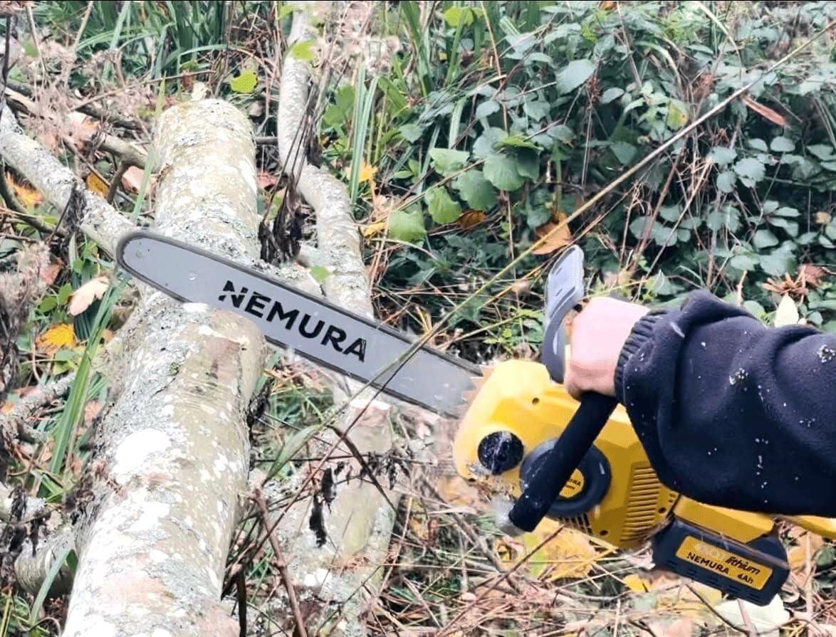 Nemura Motosega 2 batterie 4Ah - Guida 40 cm e Catena - Utensile da taglio elettrico 40V - con 2 Batterie e Caricabatterie - Motore senza spazzole - Utensili da giardino - SAC in Italiano
