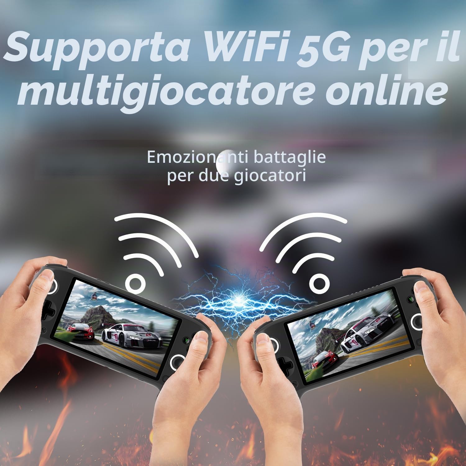Console di gioco portatile retrò RG556, sistema Android 13, processore Unisoc T820 da 5,48 pollici, schermo AMOLED touch da 5500 mAh, supporto batteria WiFi online DP uscita (blu trasparente)