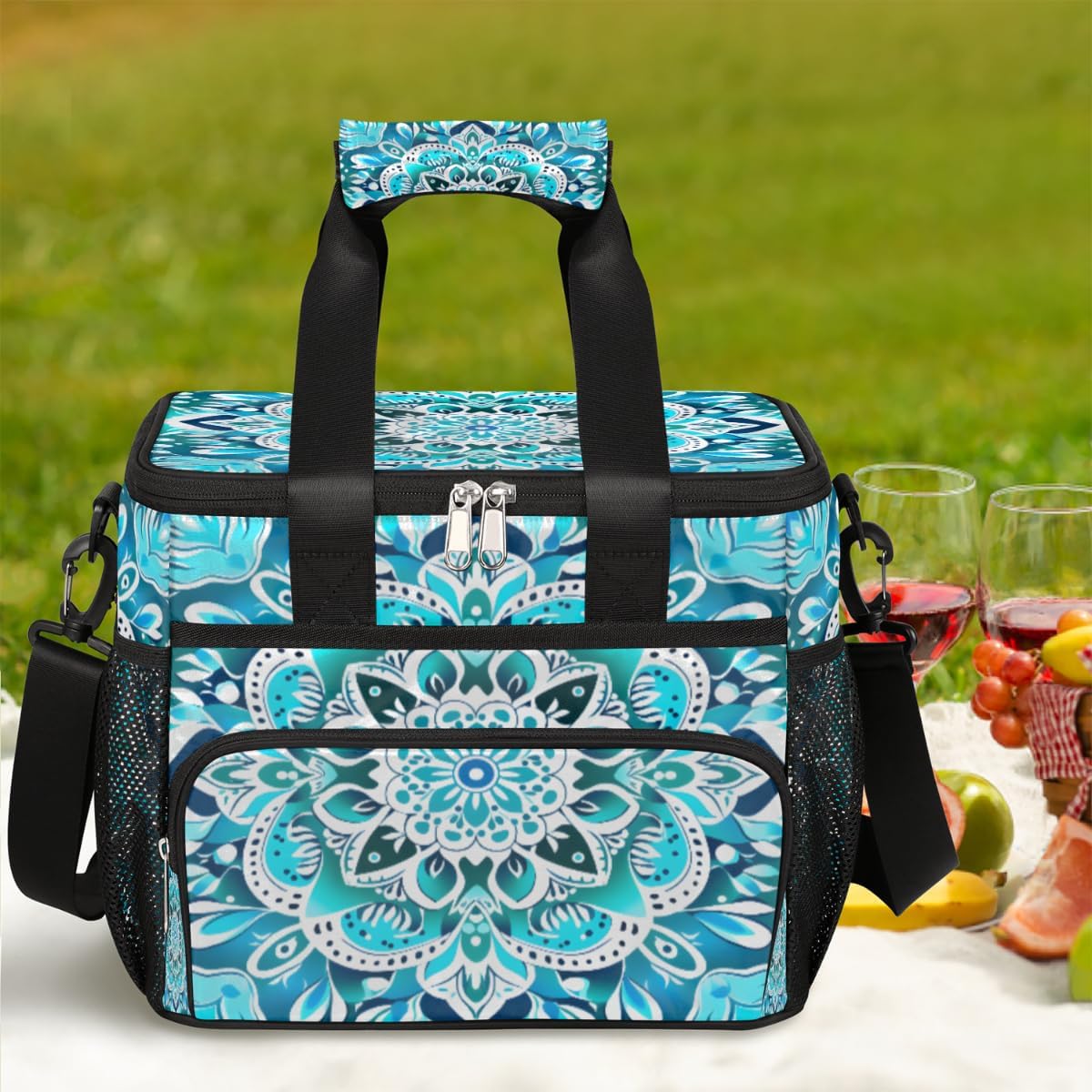 Ethnic Texture Insulated Picnic Backpack Lunch Box for Women Men Picnic Basket Tote Lunch Bag Picnic Bag Portable Lunch Bags for Picnic, Beach, Work, Trip,Office, Camp Mandala