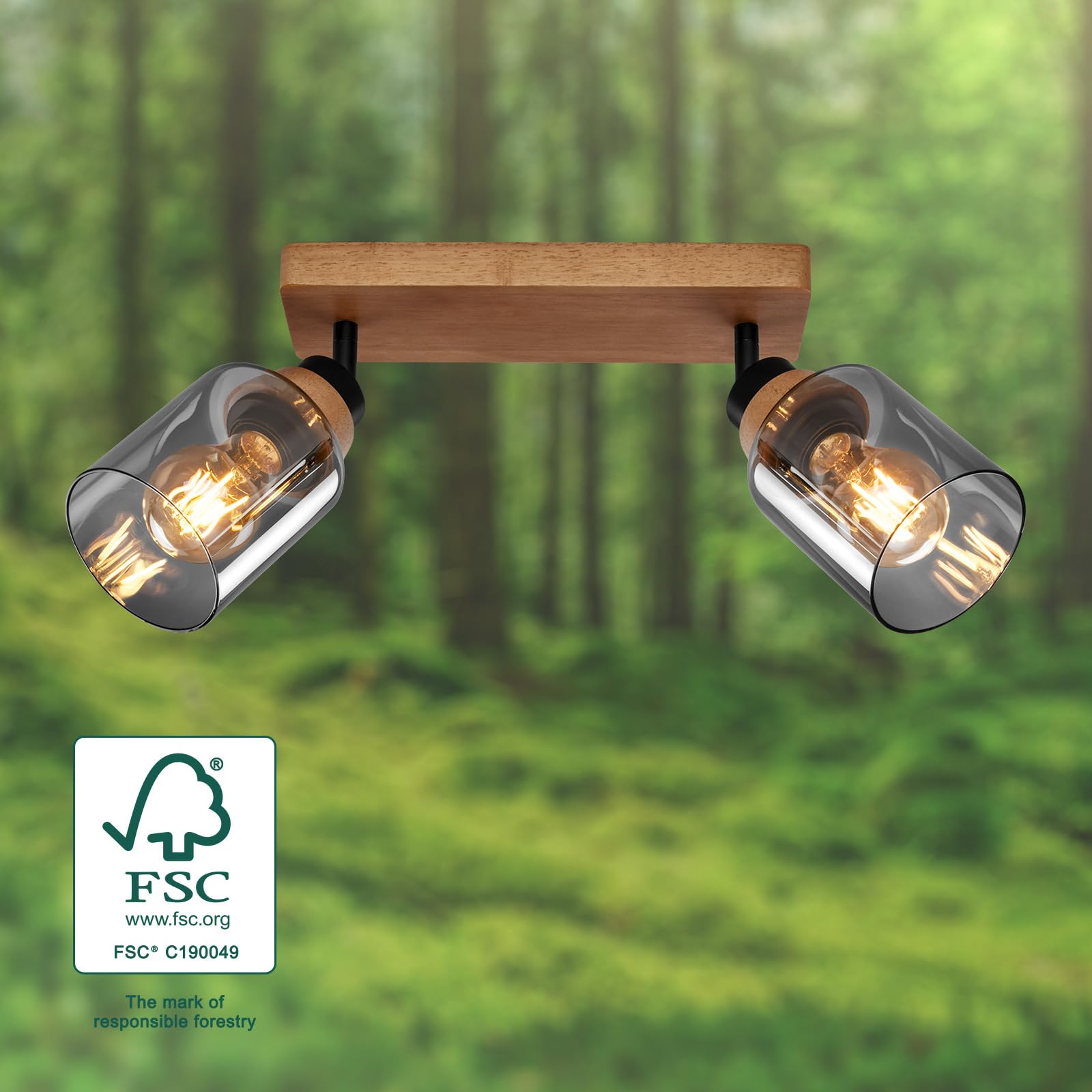 BRILONER – Deckenlampe, Deckenleuchte, Lampe, Rauchglas, Schwenkbar, Wohnzimmerlampe, Schlafzimmerlampe, Küchenlampe, Schwarz-Holz