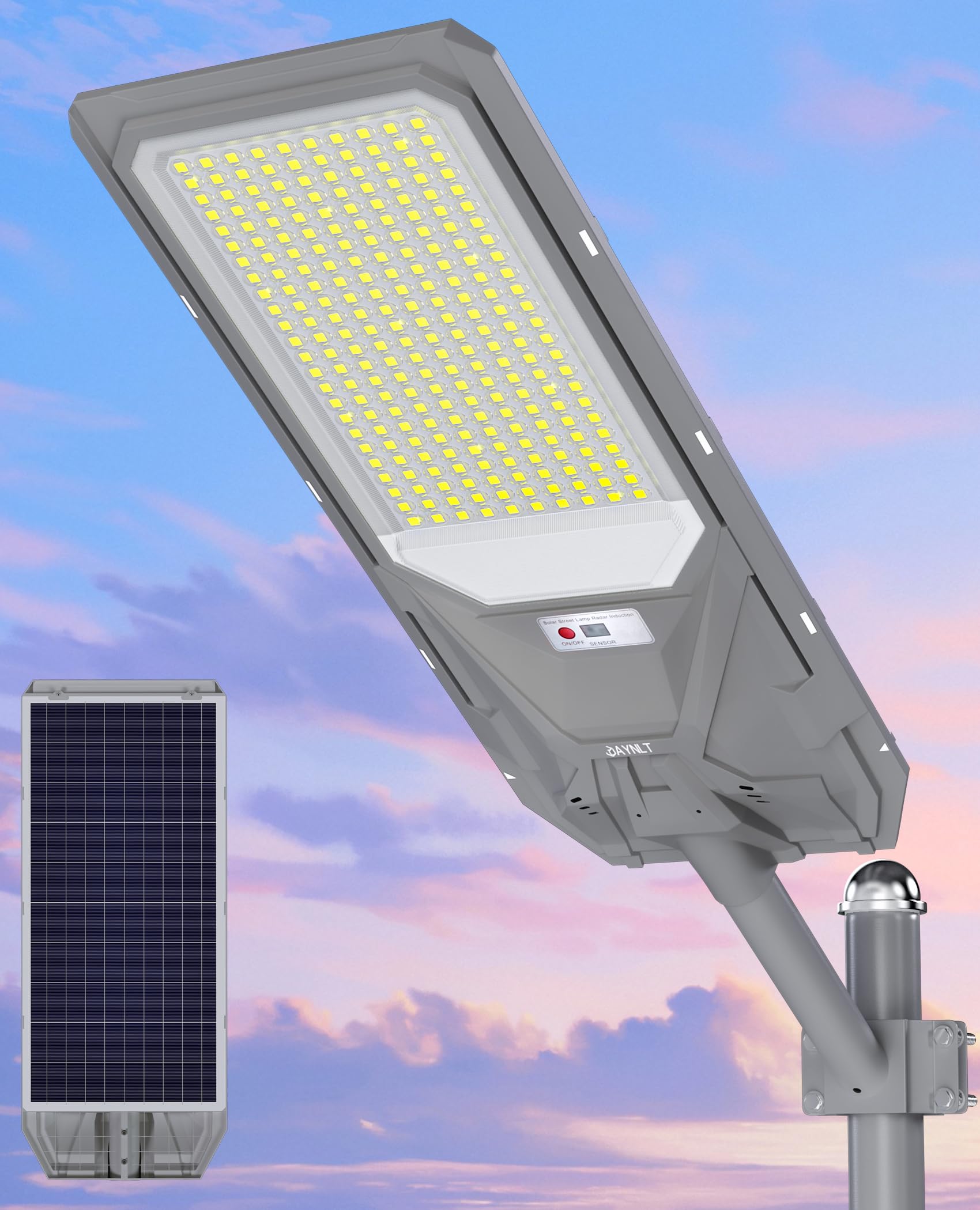 JAYNLT X-12000W Solar Straßenlaterne für Außen, Solarlampen mit Bewegungssensor, 6500K Solarleuchten Dämmerung bis zum Morgengrauen, IP68 Wasserdichte Solarstrahler für Gärten Garage