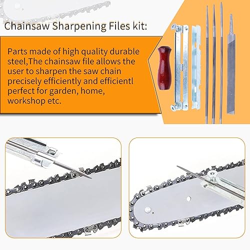 Miniatura 4 de Kit de afiladores redondos de motosierra 5/32 3/16 7/32 para Husqvarna Stihl .325 3/8 cadena de sierra de perfil bajo mango de madera guía de