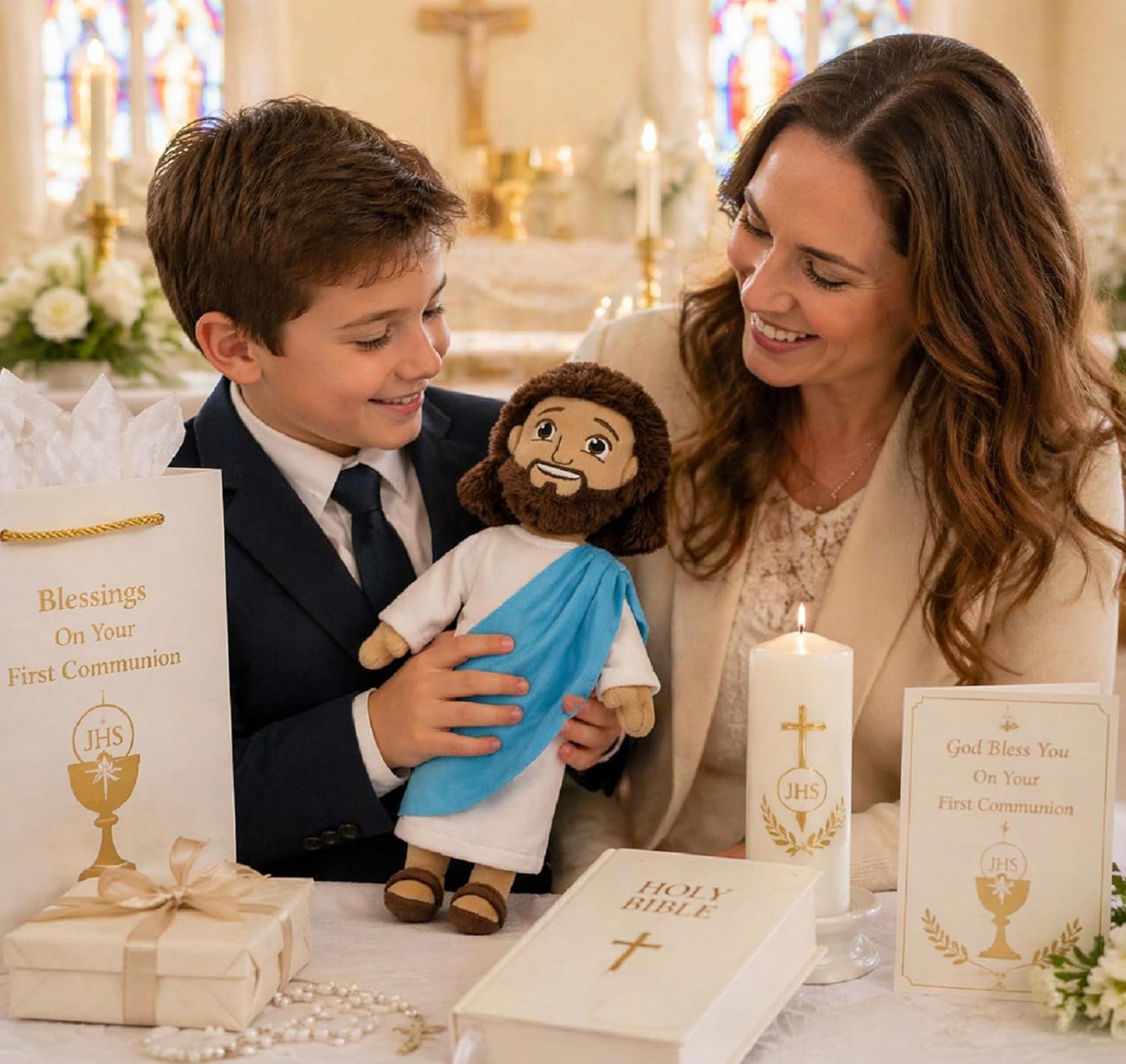 Apragaz 13" Jesus Plush Doll, Jesus Plushies for Kids, Soft & Comfort Christian Toy, Christian Faith Plushie Faith-Based Gift for Boys Girls, Sunday School, Bible Learning, Easter & Christmas(Blue)