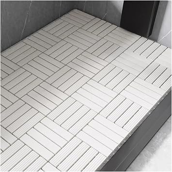 XPLKQXE Waterproo-f Patio Tiles, Plastic Floor Mats Terrace Laying Suspended Floor, Interlocking Deck Tiles, for Restroom, Bathroom, Kitchen, PoolWhite,20x20x2cm-4pcs