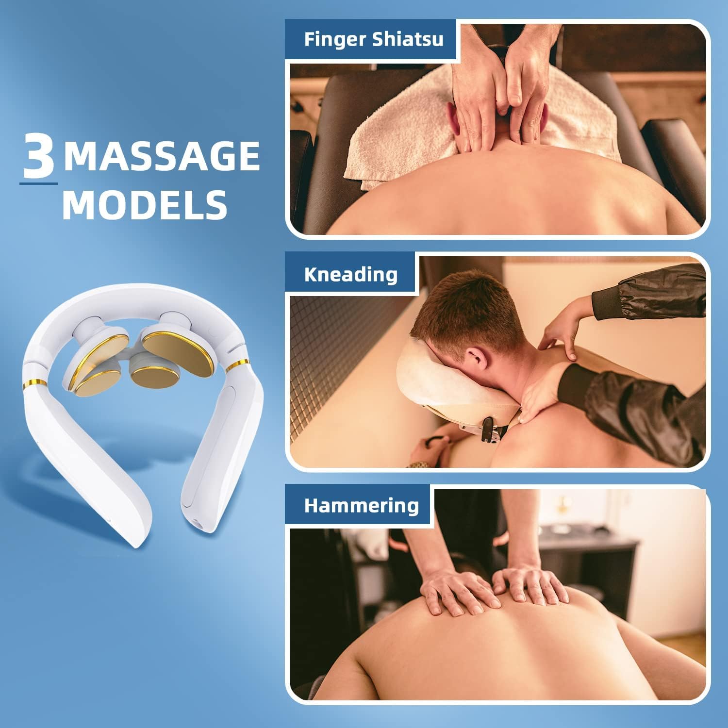 Tianfucen Cordless Neck Massager with Heat,3 Model 15 Levels Electric Neck Massager for Pain Relieve,Portable Massager Neck Relaxer. - Image 5