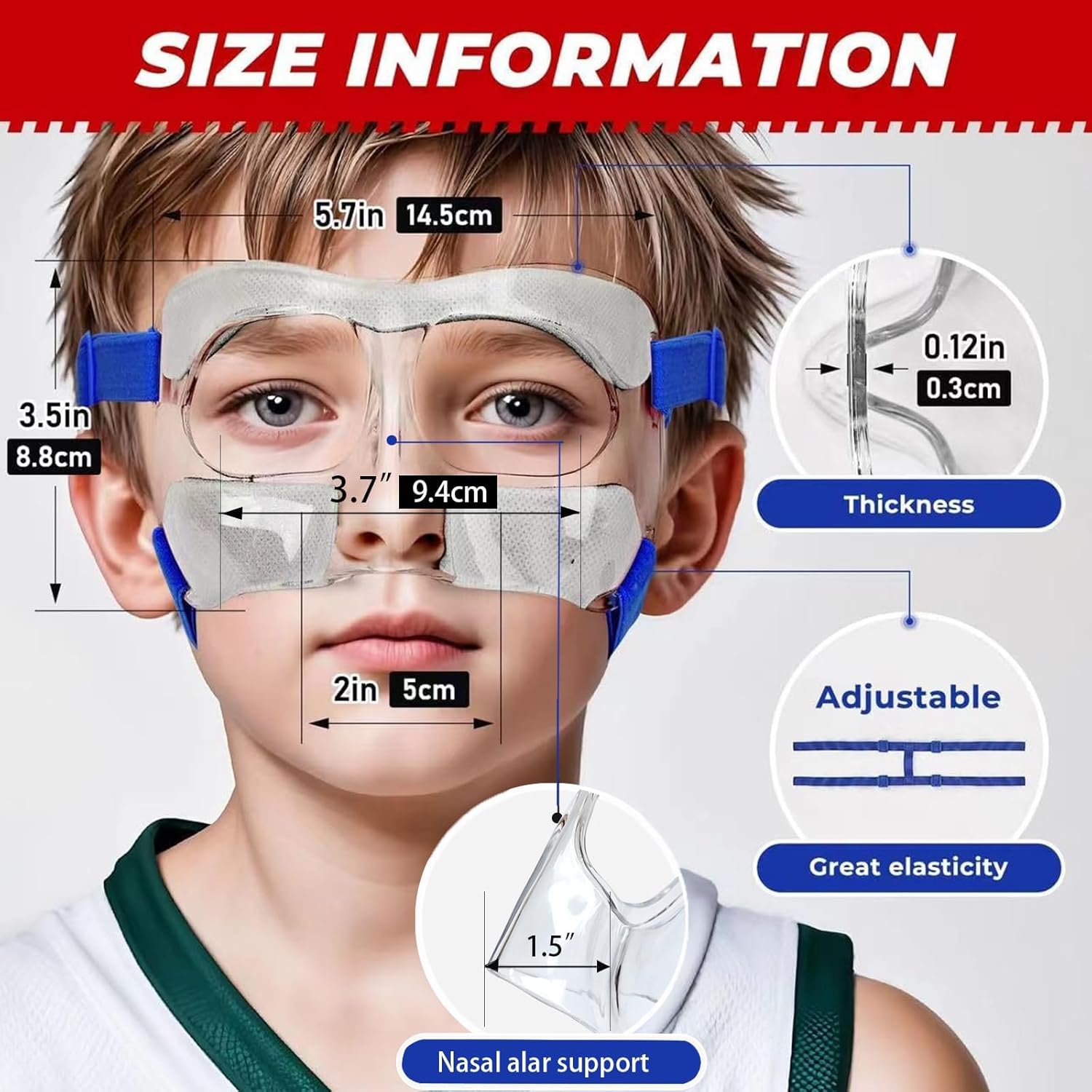 WR01A Kids Nose Guard for Broken Nose Girls Boys Adjustable Basketball Soccer Sports Face Mask with Foam Padding and Stickers for Youth Teens（Blue
