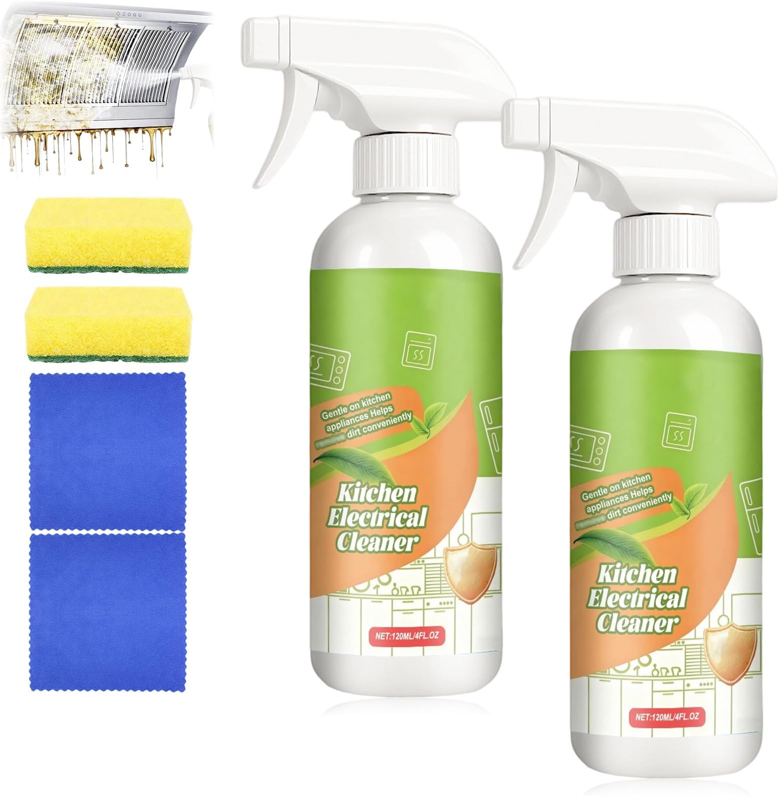 2pcs Electrolyzed Ion Kitchen Cleaner Spray, Fly Cleanse Natural Formula to Household Kitchen Appliances Spray Cleaner, Multi-Purpose Kitchen Appliance Cleaner for Hold,Oven,Stove,Range Hood