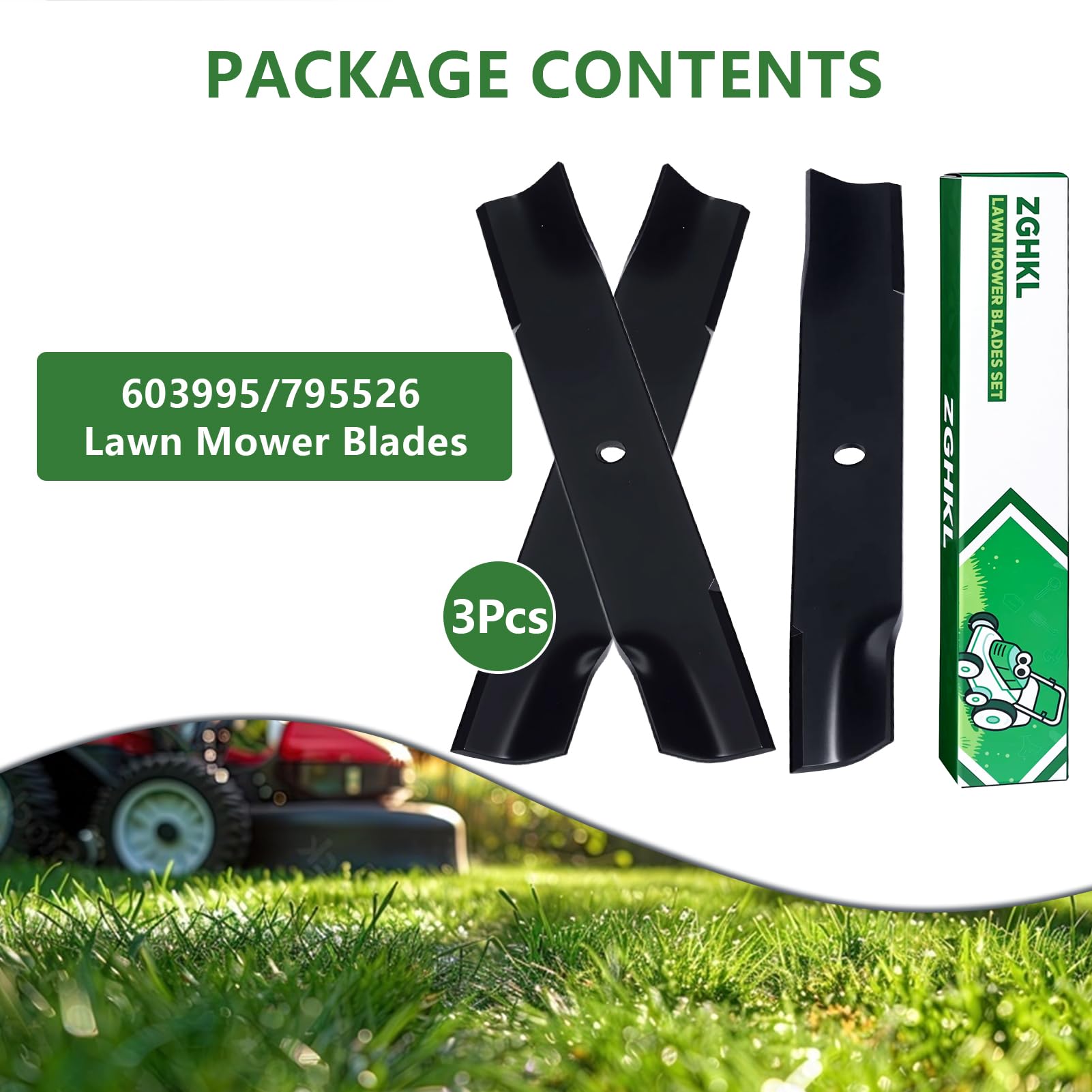 603995 795526 Cuchillas para cortacésped Cuchillas Alta elevación Mulching 52 Pulgadas (132,08 cm) Repuesto Plataforma 3Piezas