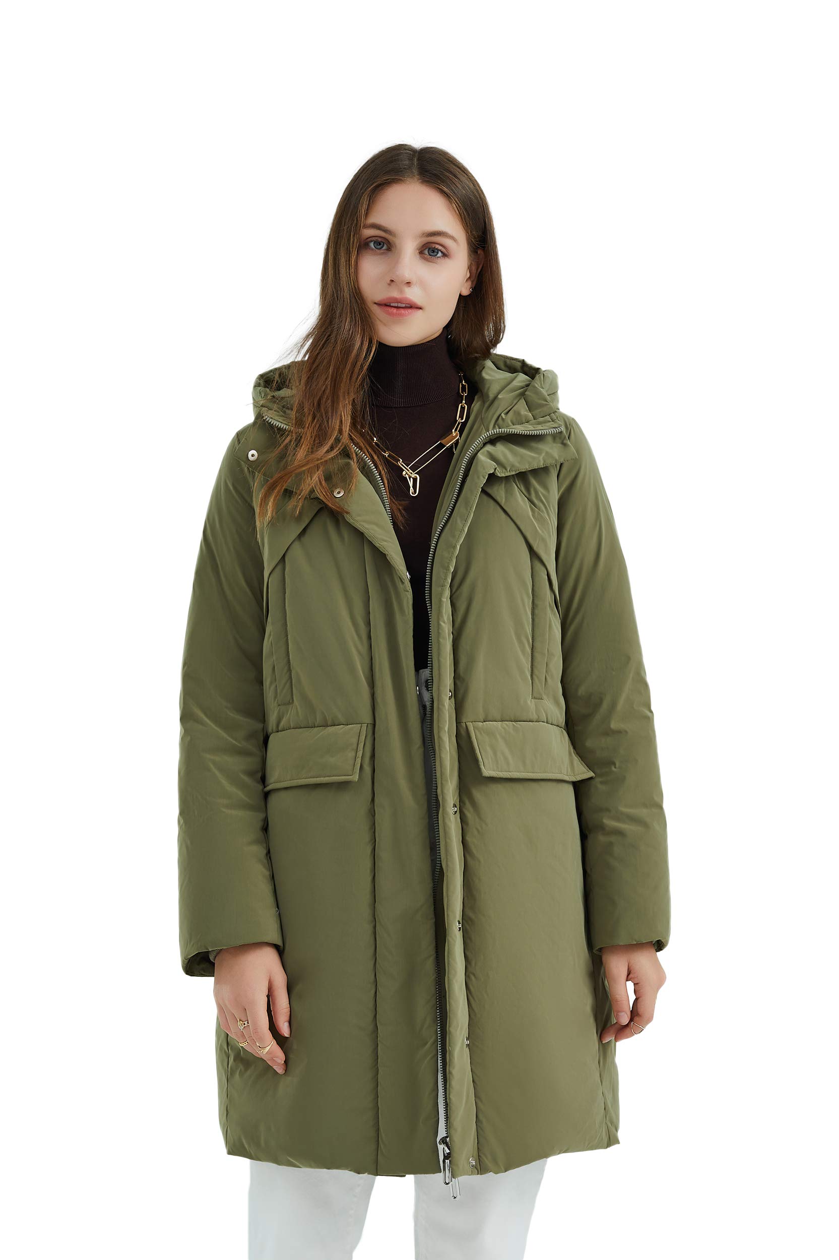 Luzern Goose Women's Mid Length Down Jacket Warm Winter Coat with Removeable Hood, Modern Water Resi