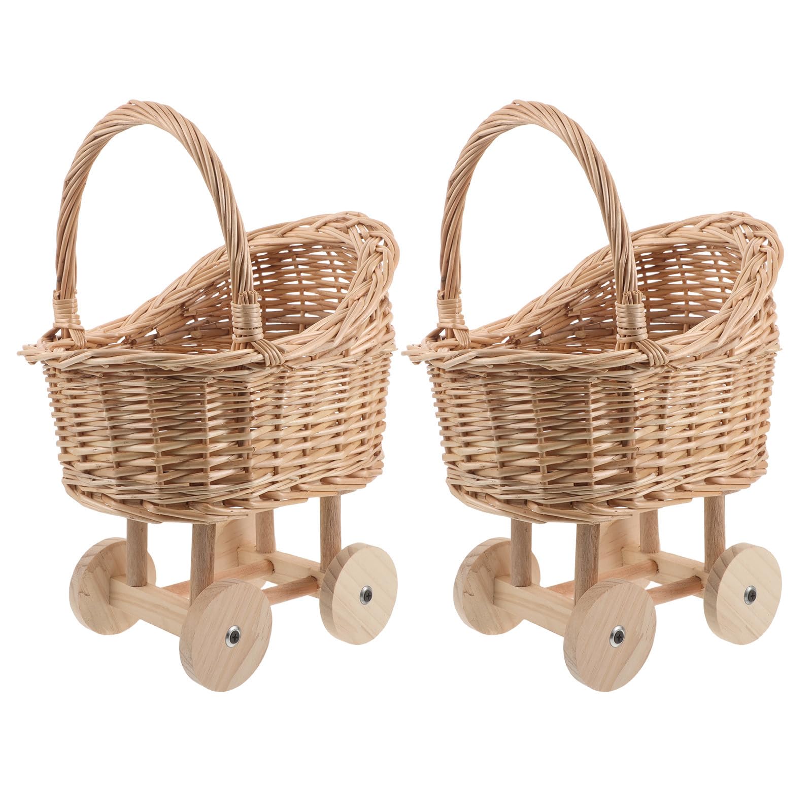 Cabilock 2 Piezas Cesta de Flores Tejida de Ratán con Asa Carrito Decorativo para Bodas y Shower Cesta Portátil Multifuncional para Dulces y Centro de Mesa Natural Boho