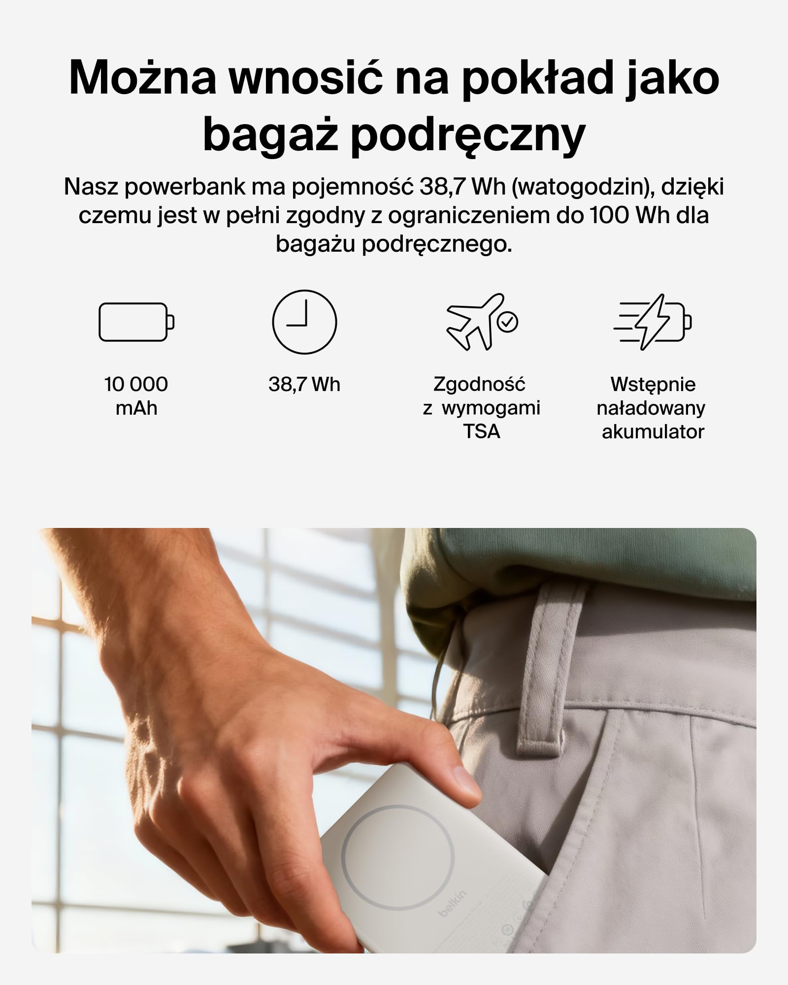Belkin BoostCharge Magnetyczny Powerbank 10 000 mAh, Pierścień – Piaskowy | Powerbank Bezprzewodowy 10 000 mAh, Pierścień Magnetyczny do Akcesoriów, 2 Porty USB-C, Wstępnie Naładowany, Kabel w Zestawie
