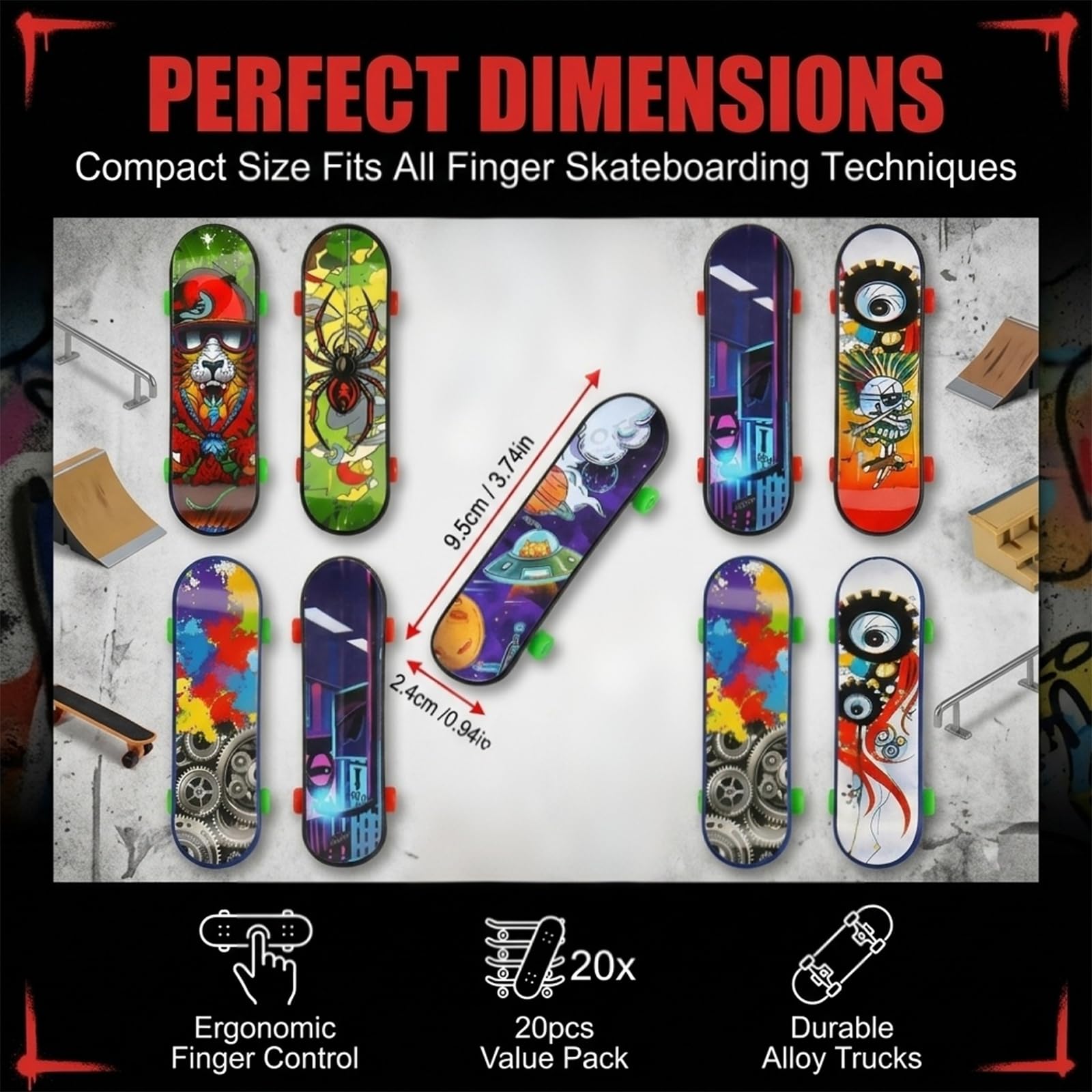 20 Pezzi Mini Skateboard da Dita Modello Casuale Finger Skateboards per Bambini, Giocattolo in Lega, per Giocare o Come Decorazione, per Bambini Compleanno Festa Regalino