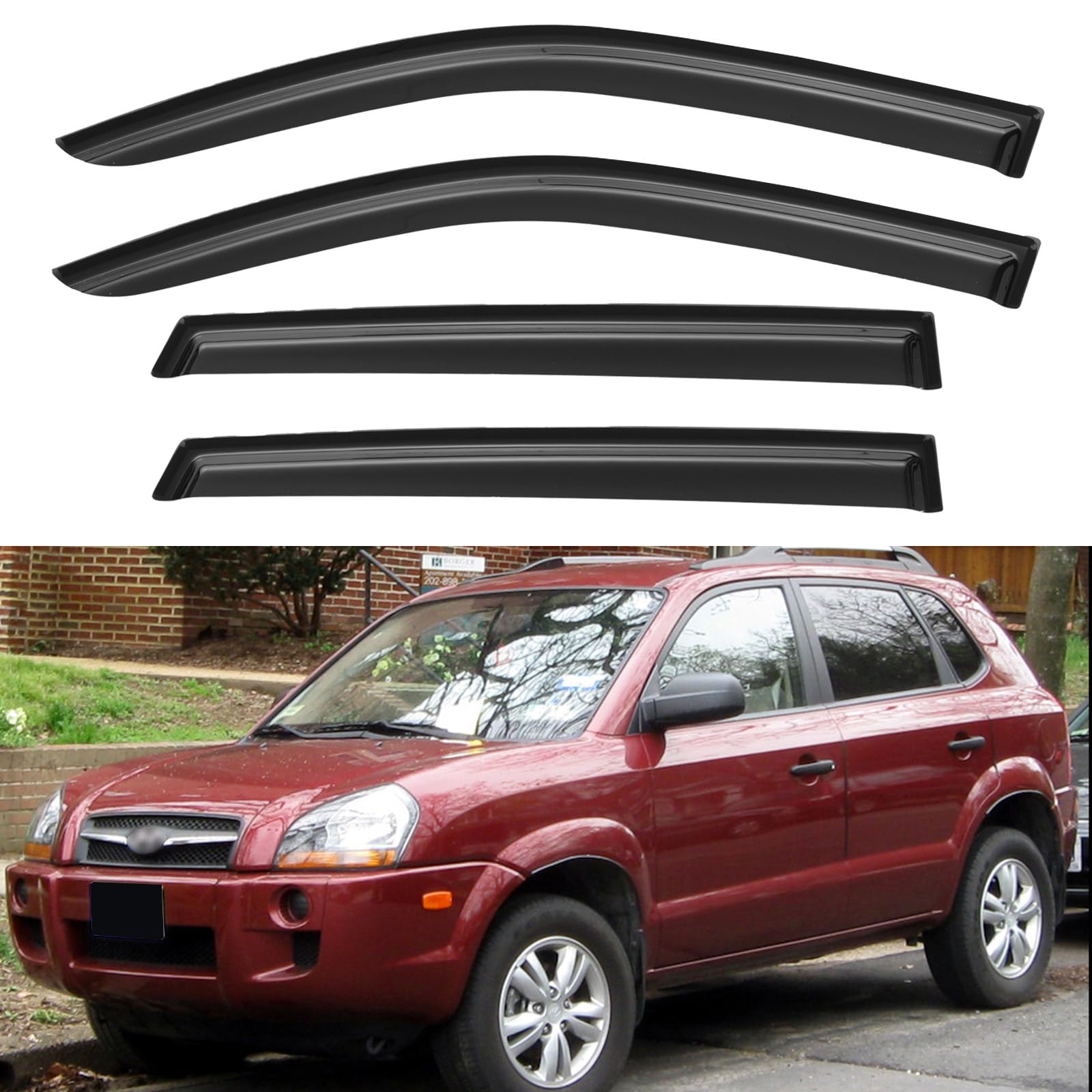 Window Visors Rain Guards for 2005-2009 Hyundai Tucson, Out-Channel Window Vent Wind Deflectors Visors Shades for 05-09 Tucson