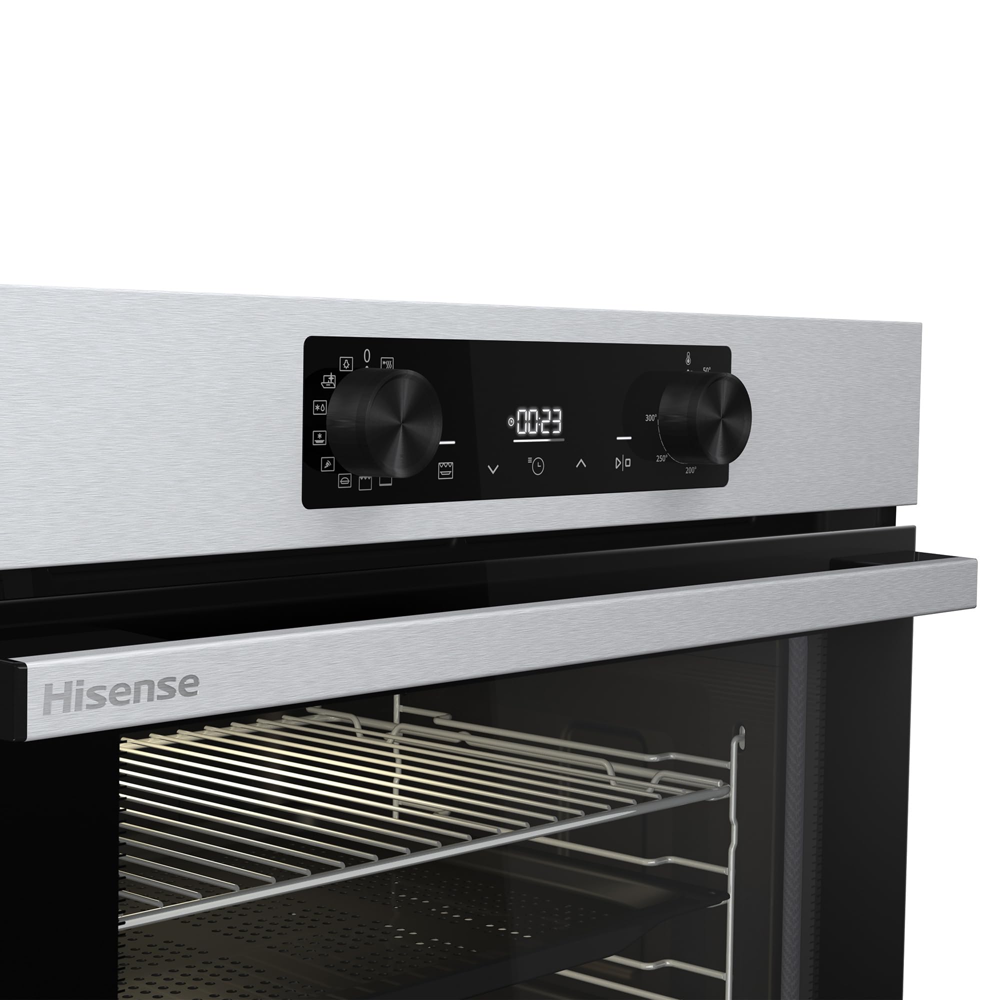 Hisense BI64216EPX - Horno Multifunción Pirolítico, Clase A++, 78L, Fondo 57cm, Guía Telescópica, Calentamiento Rápido, Apertura Y Cierre Suave de Puerta, Air Fry, Modo Pizza, Modo Congelados, Inox