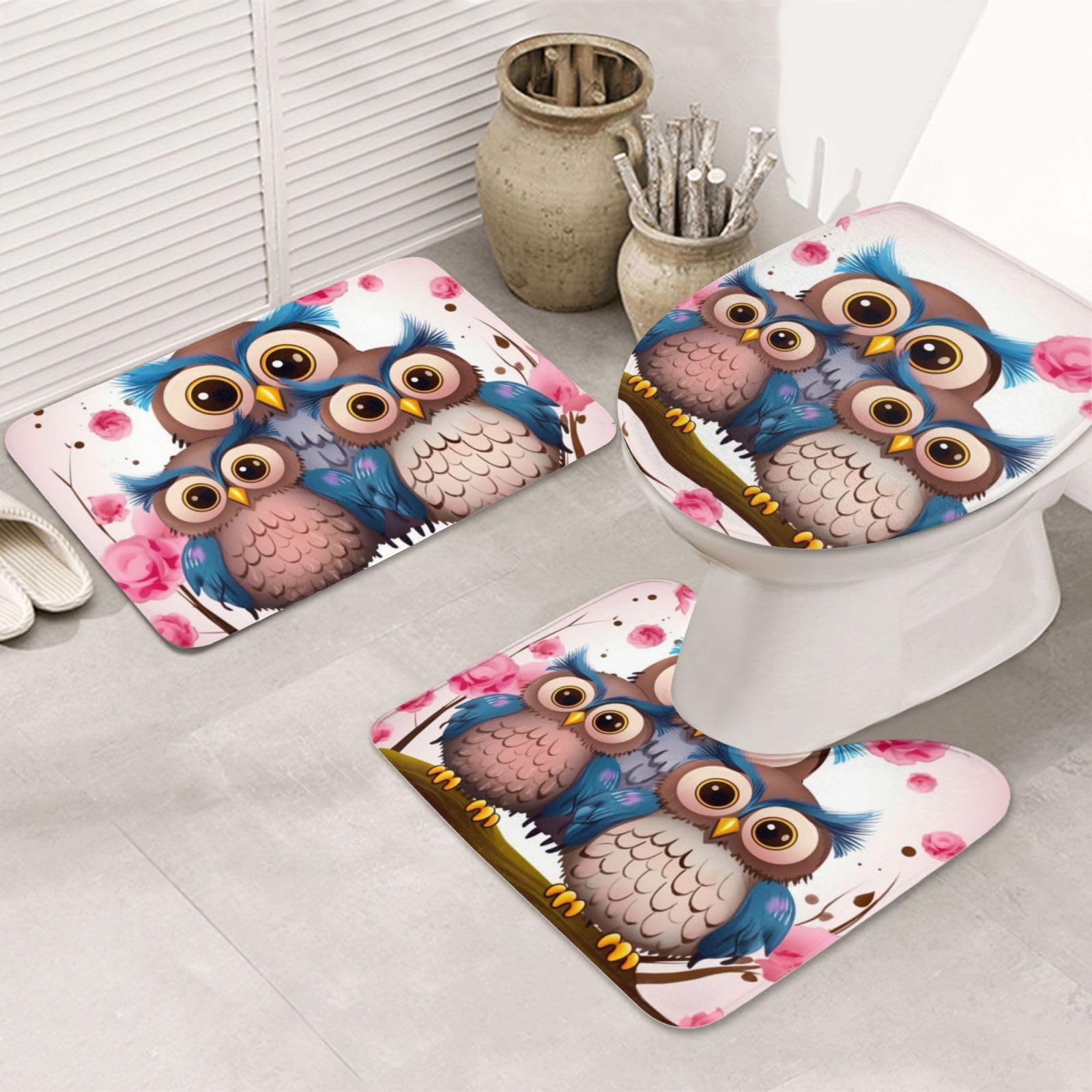 Tapis de bain antidérapants pour abattant de toilettes et douche lot de 3 microfibre