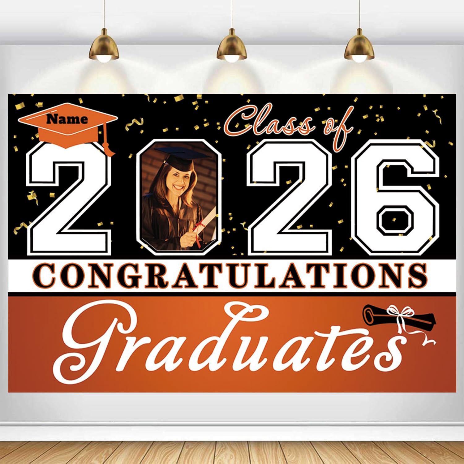 Dicodes Custom Graduation Backdrop Banner Large Congrats Grad Party Supplies Decorations Photography Background for 2026 Graduation Party(Orange)