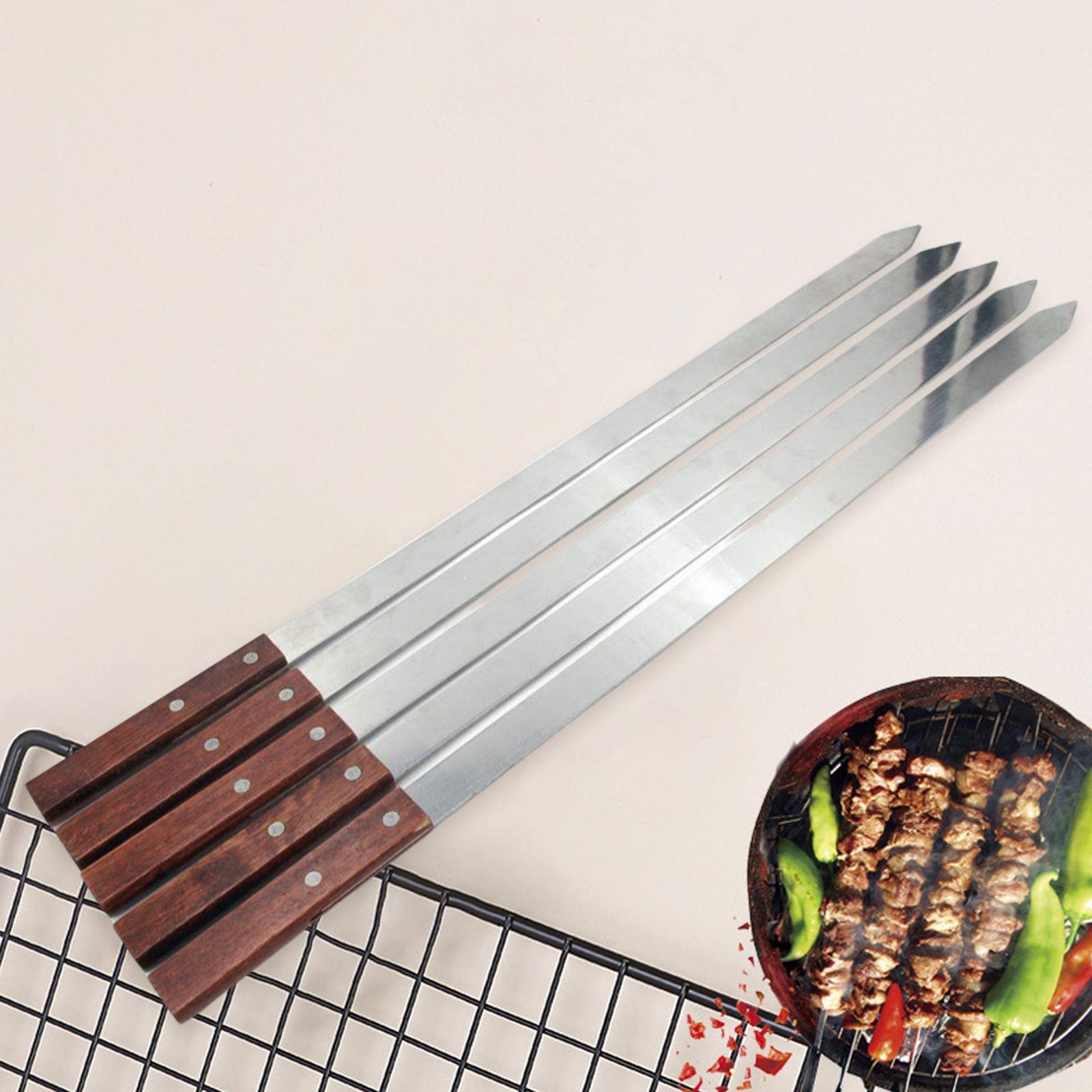 kowaku Juego de 5 Brochetas Planas de Acero Inoxidable para Brochetas de Pollo.