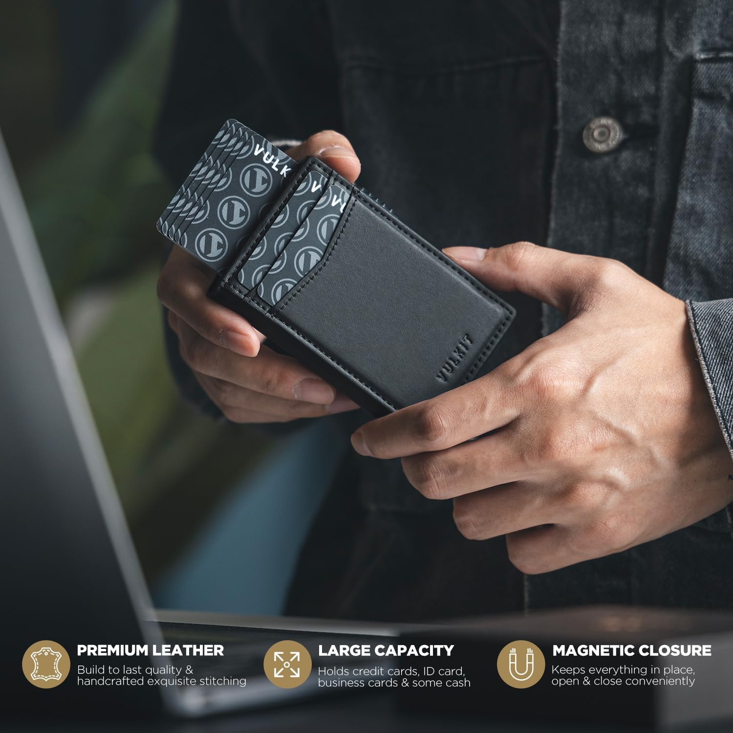 VULKIT Men's Slim Wallets Pop Up Card Holder RFID Blocking Metal Wallet Minimalist Design Holds Up to 11 Cards - Image 5