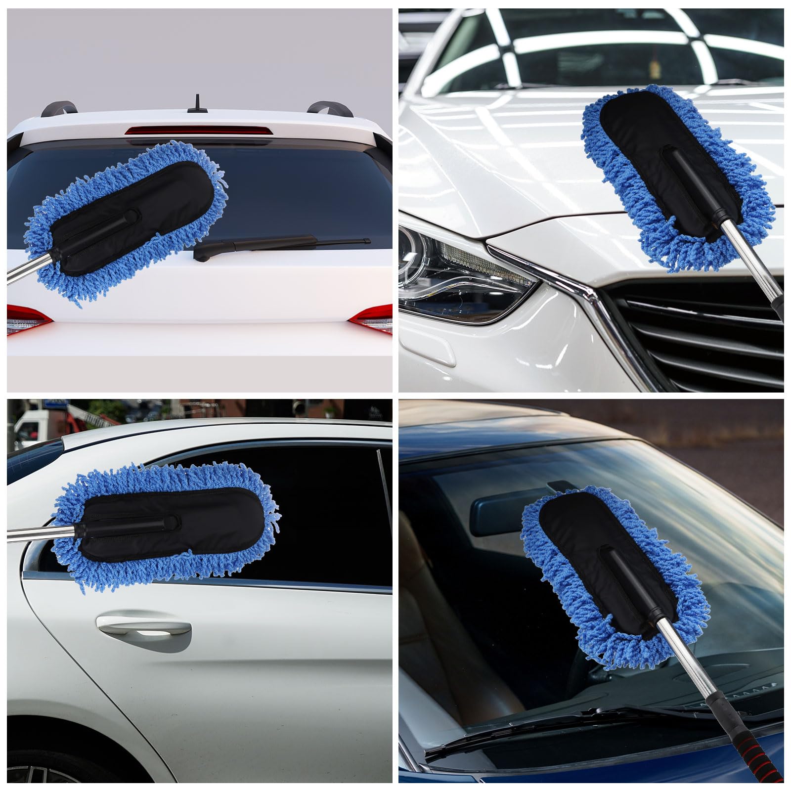 sourcing map Auto Staubwedel Bürste Außen Kratzfrei Auto Reinigungsbürste Hochdichte Weiche Auto Detailing Tool mit einziehbarem Griff für Auto SUV LKW Motorrad Hausreinigung Blau