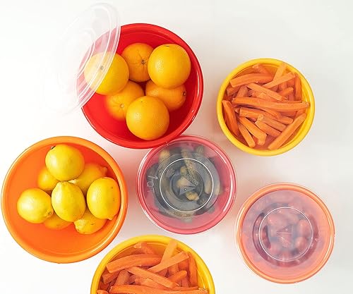 Miniatura 4 de Stephanie Imports Juego de 6 cuencos de plástico hechos en Estados Unidos con tapas transparentes (sin BPA y aptos para lavavajillas), naranja, rojo