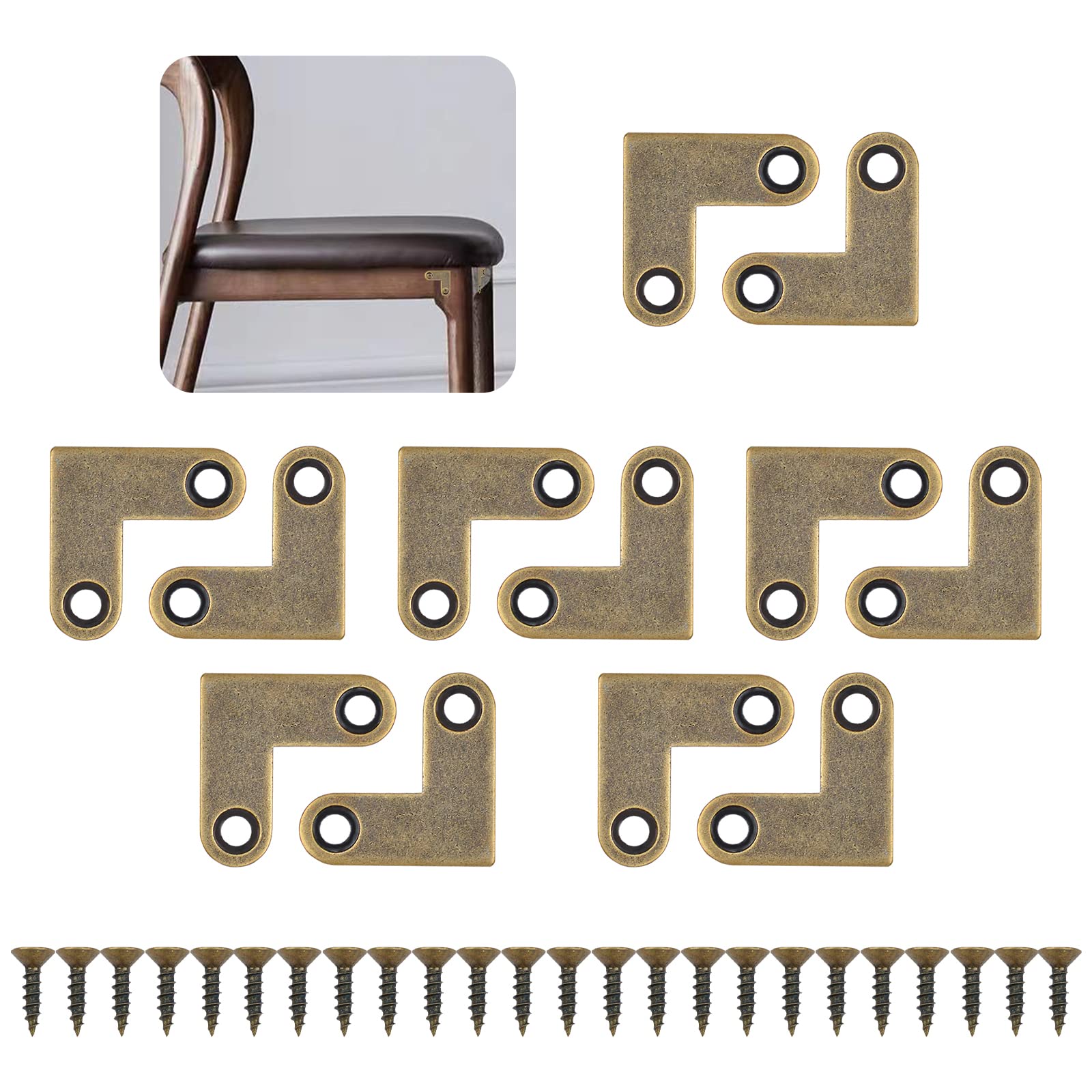8Pcs Brass L-Shaped Corner Brackets - 1 Inch Flat Angle Support Plates With Screws For Furniture