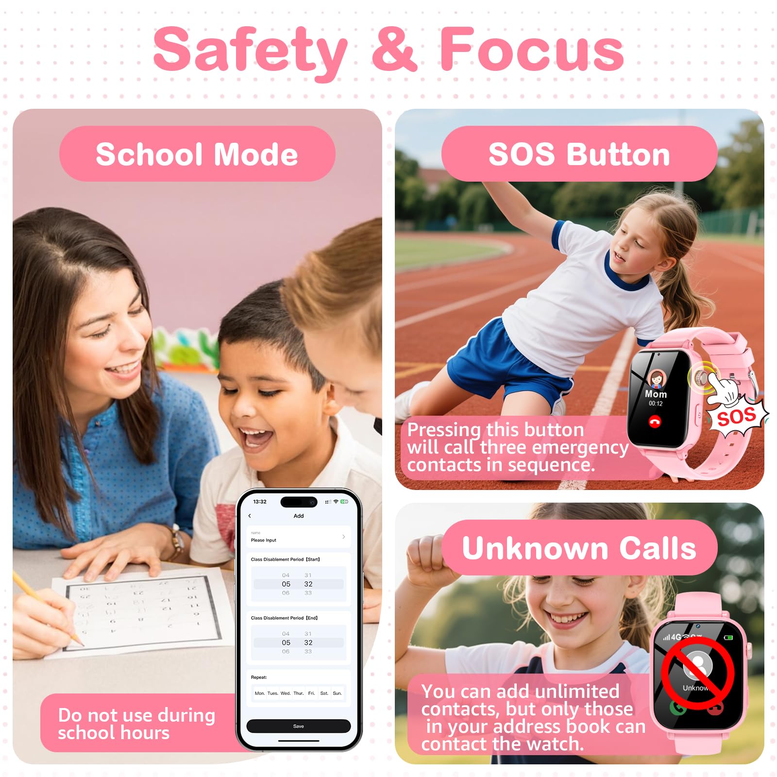 Ucani 4G Orologio Smartwatch Bambini, Orologio Intelligente con GPS, SOS, Telefono/Chat/Videochiamata, Modalità Scuola, Contapassi, Sveglia, Gioco Smart Watch Ragazza Ragazzo 4-12 Anni Regalo, Rosa