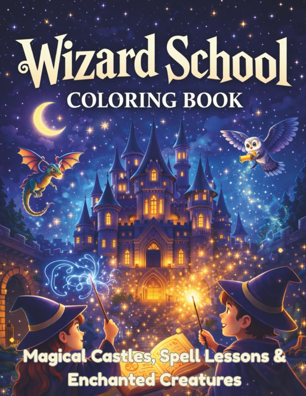 Wizard School Coloring Book: Magical Castles, Spell Lessons & Enchanted Creatures for Stress Relief and Fantasy Fun (Magical Worlds Coloring Series)