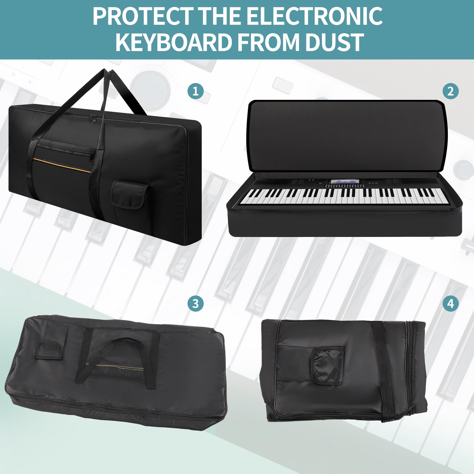 Housse De Transport Pour Clavier/piano électrique 61 Touches - 98x41x14 Cm, Tissu 420D Imperméable, Avec Poches