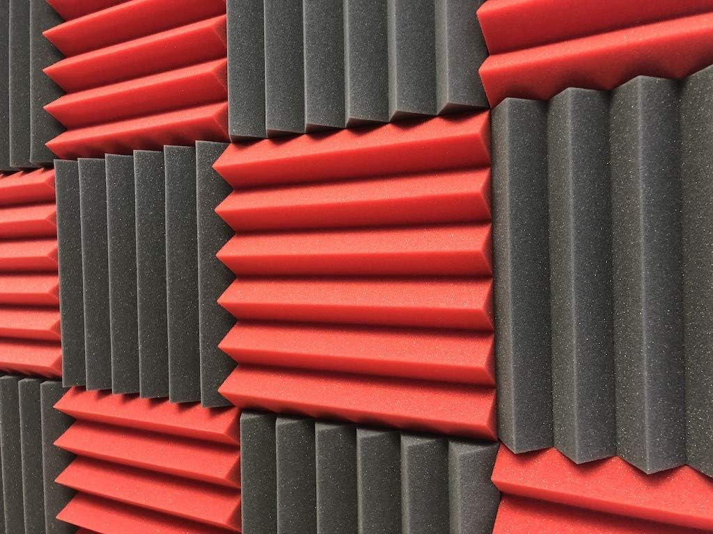 2x12x12 (12 Pk) RED/CHARCOAL Acoustic Wedge Soundproofing Studio Foam Tiles