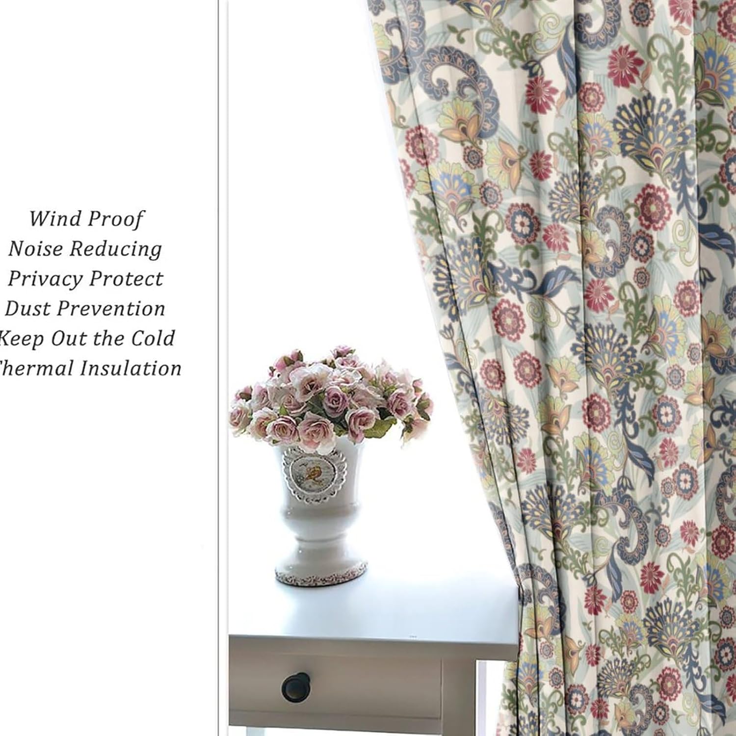 Retro William Morris Art Curtains Abstract Boho Mid Century Colorful Floral Thermal Insulated Darkening Window Drapes for Living Room Grommet Window Treatment 2 Panels 84" L x 42" W