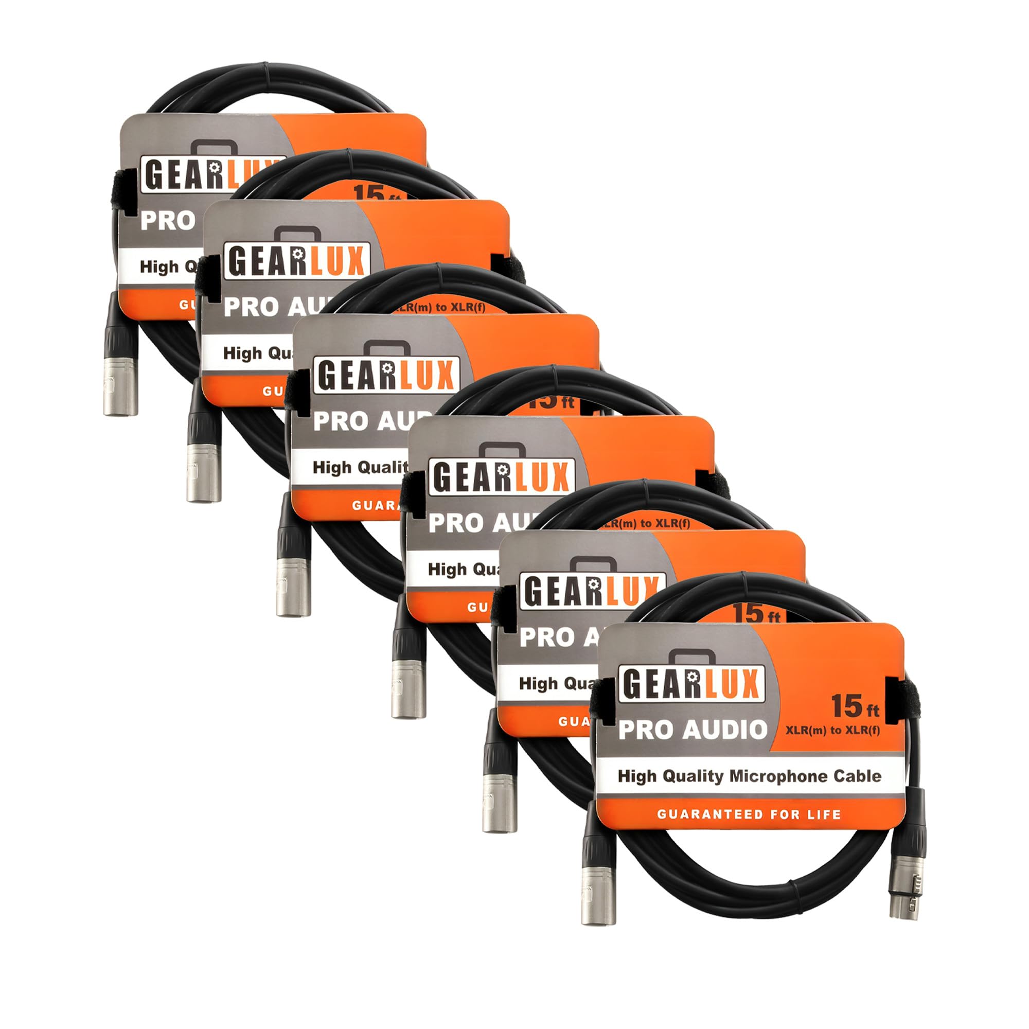 Gearlux Cable de micrófono XLR de 15 pies, color negro, paquete de 6