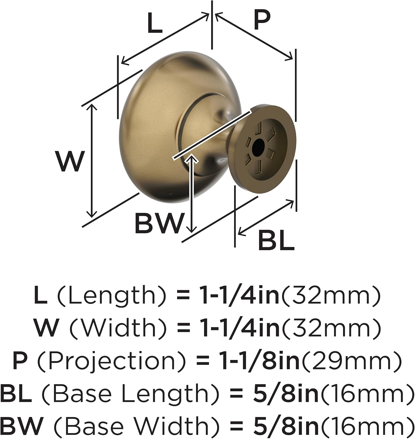 Amerock | Cabinet Knob | Burnished Brass | 1-1/4 inch (32 mm) Diameter | Edona | Drawer Knob | Cabinet Hardware (Pack of 1)