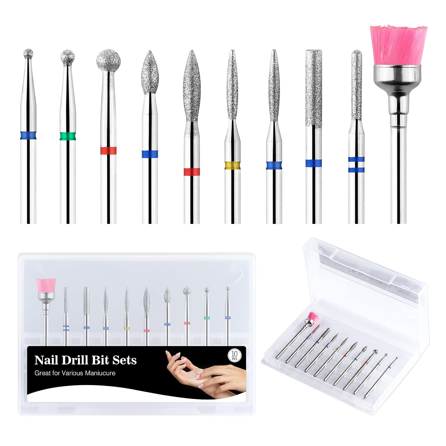 Nail Drill Bits Set，10 pcs Diamond Carbide Nail Drill Bit