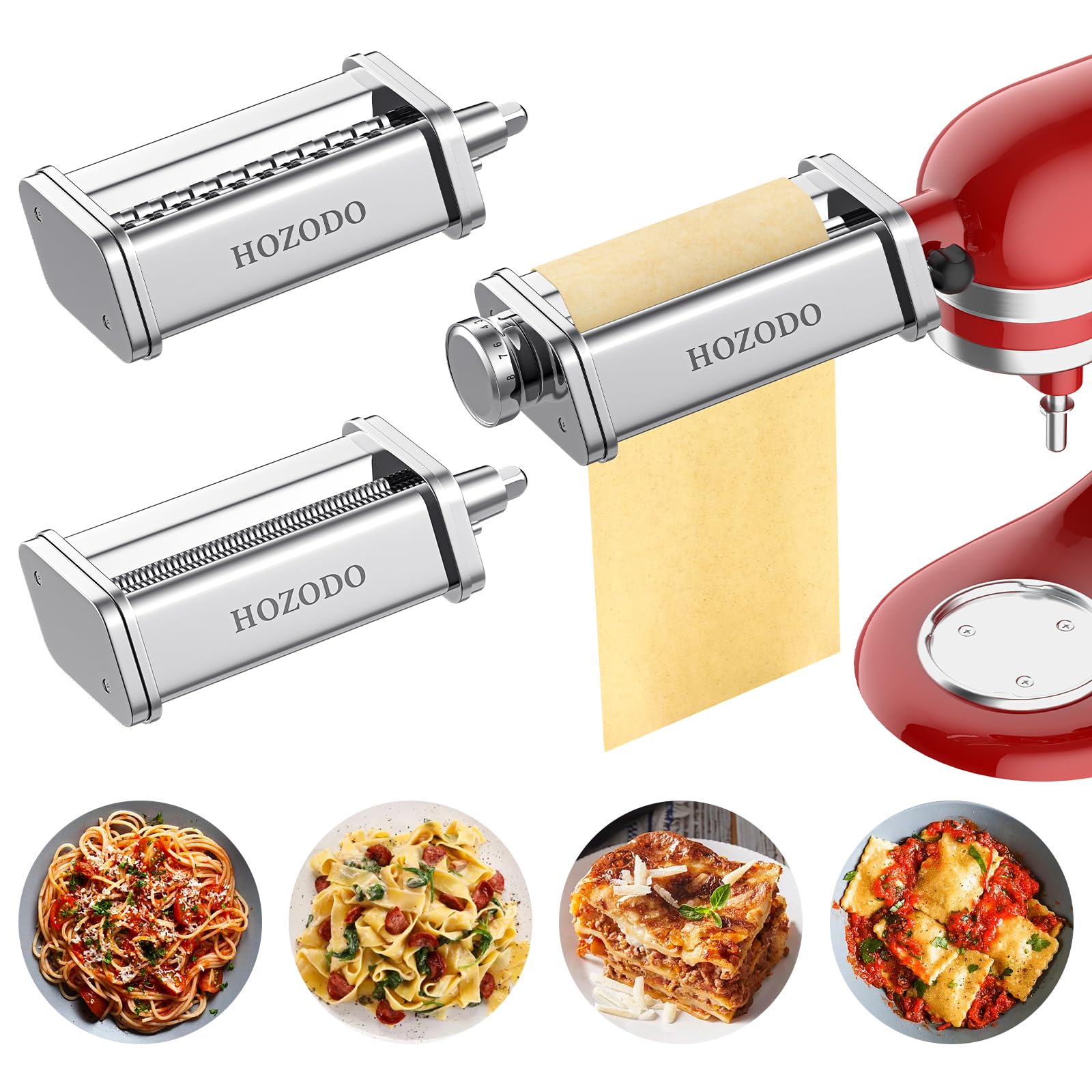 Pasta Attachment for KitchenAid Mixer, Includes Pasta Sheet Roller, Spaghetti Fettuccine Cutter, 3Pcs for Pasta Attachment by HOZODO