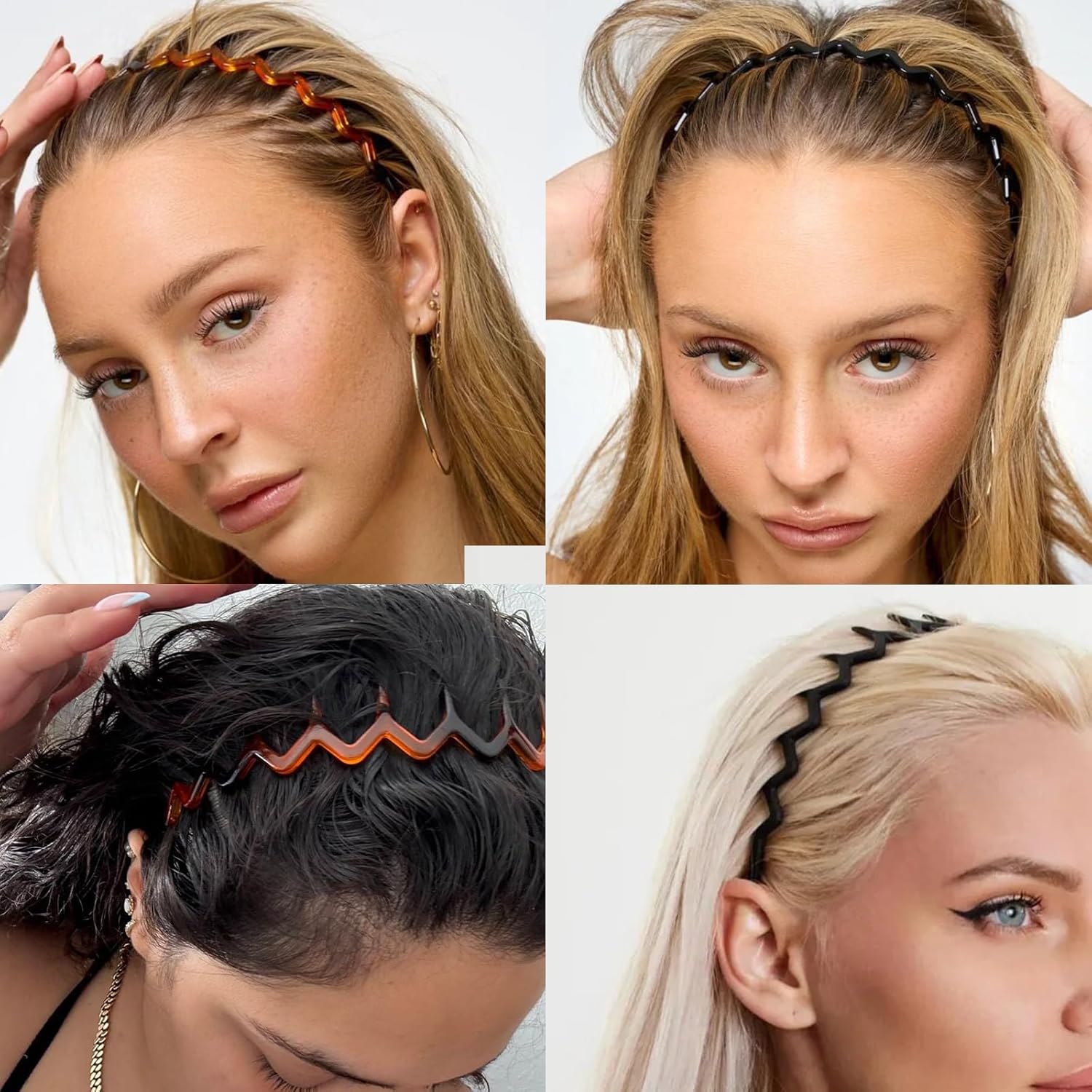 Miskate Zig Zag Headbands for Women 6 Pack Non-Slip Plastic Hairbands with Teeth Grip for Thick Hair, Tortoiseshell & Black Hair Accessories - Image 2