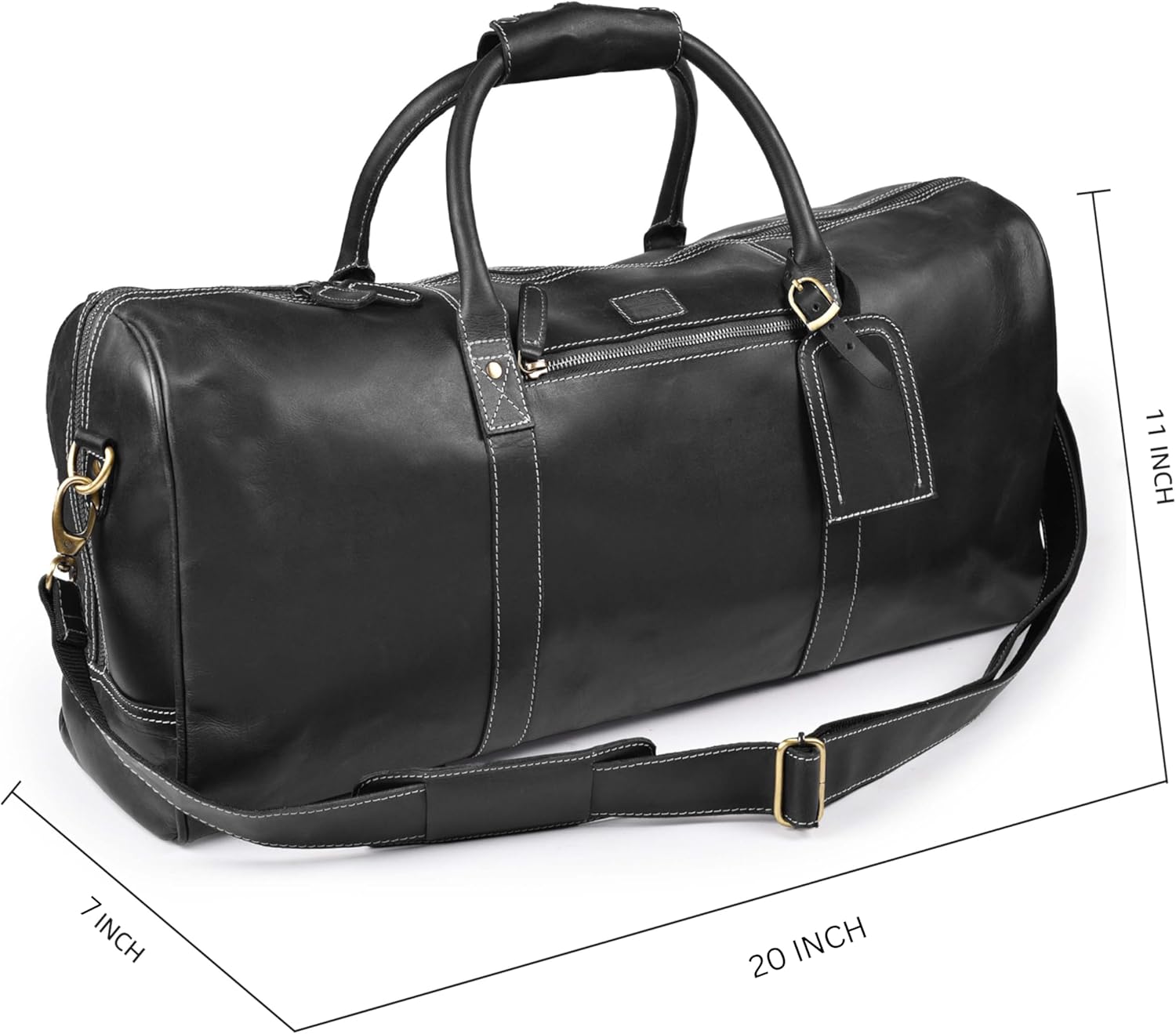 Leather Village Leather Duffel Bags for Men & Women-Stylish Travel Weekender Carry-On Sports Gym Overnight Luggage Bag - 20 Inch - Black - Image 5
