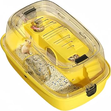 Hamster Cage, Bite-Proof Gerbil Cage, Deluxe Hamster Cage with Ventilator, Small Animal Cage for Rabbits, Guinea Pigs with BottomYellow