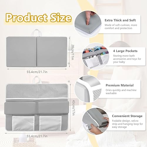 Miniatura 6 de Juego de rodilleras y codos de baño para bebé, 26 pulgadas extra largas y 2.4 pulgadas de grosor, almohadilla de rodillas de secado rápido para