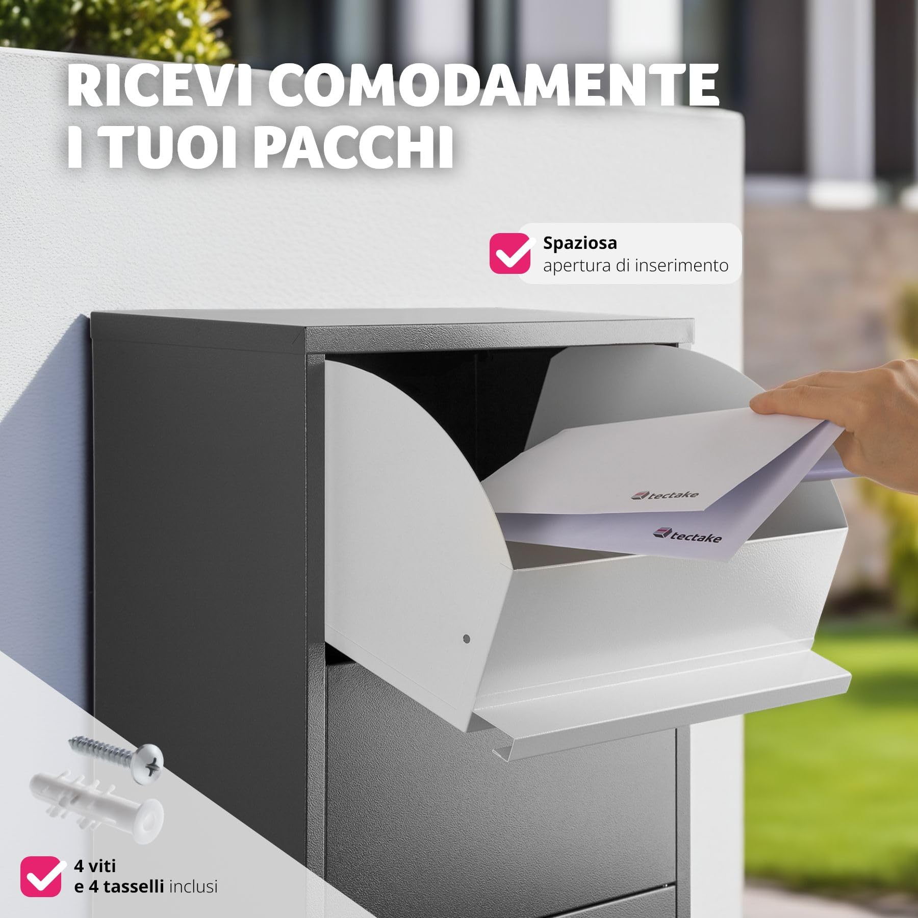 tectake® Cassetta per Pacchi, Cassetta della Posta Preassemblata, Apertura Cassetta Postale per Esterni con Blocco Antifurto, Serratura Cilindrica con Due Chiavi, Cassetta Lettere 44 x 22 x 82 cm