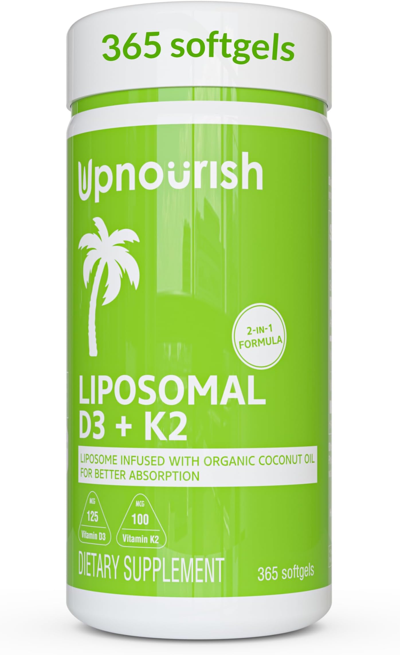 Liposomal D3 K2 MK-7 – 365 Mini softgels with Organic Coconut Oil - 5000 IU 125 mcg Vitamin D3 and 100 mcg Vitamin k2 for Optimal Bone and Immune Health