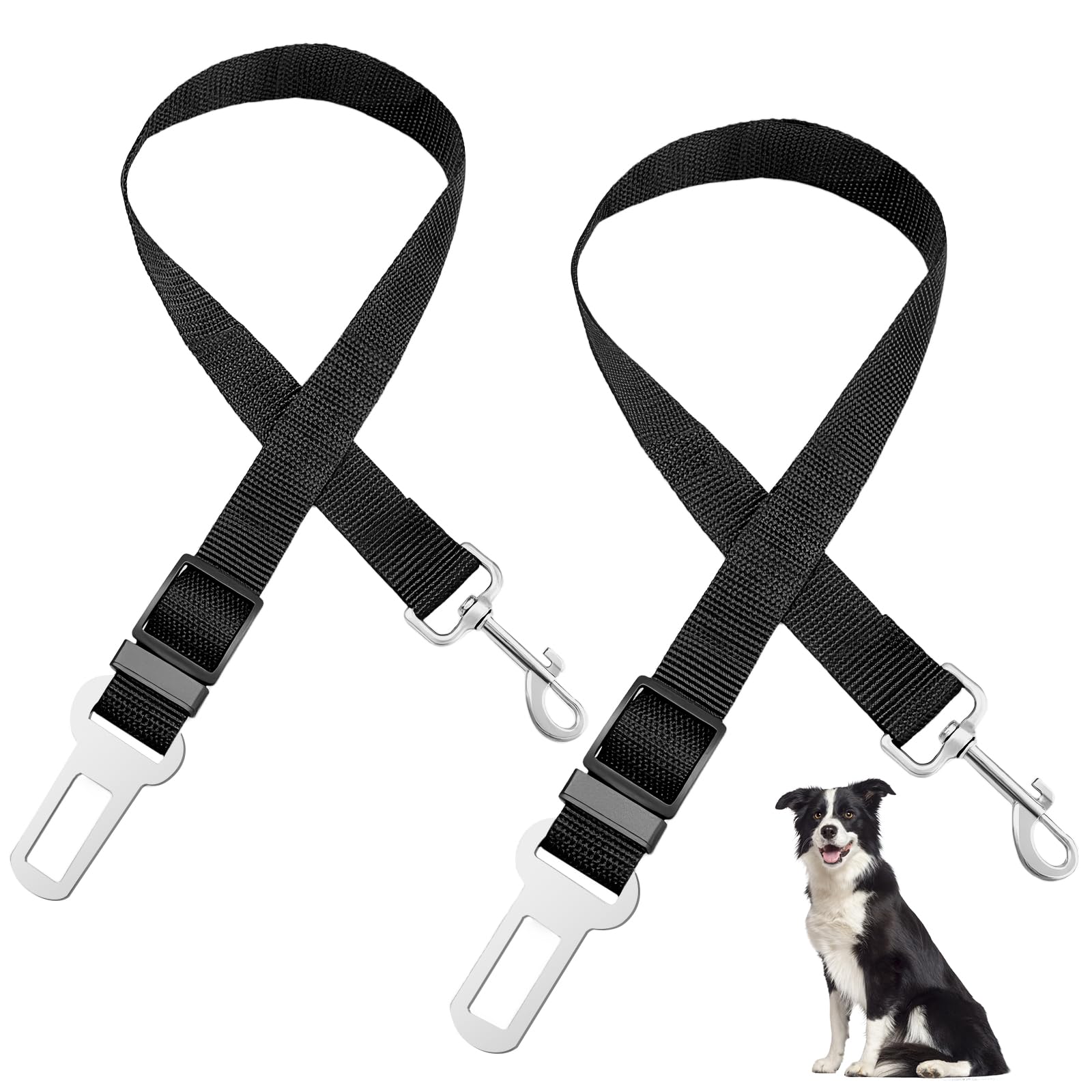 2 Stück Anschnallgurt Hund Auto, Verstellbarer Hundegurt Auto Rückbank, Nylonleine mit Haken, Autogurt Hunde, Sicherheitsleine für Alle Hunde und Katzen (Schwarz)