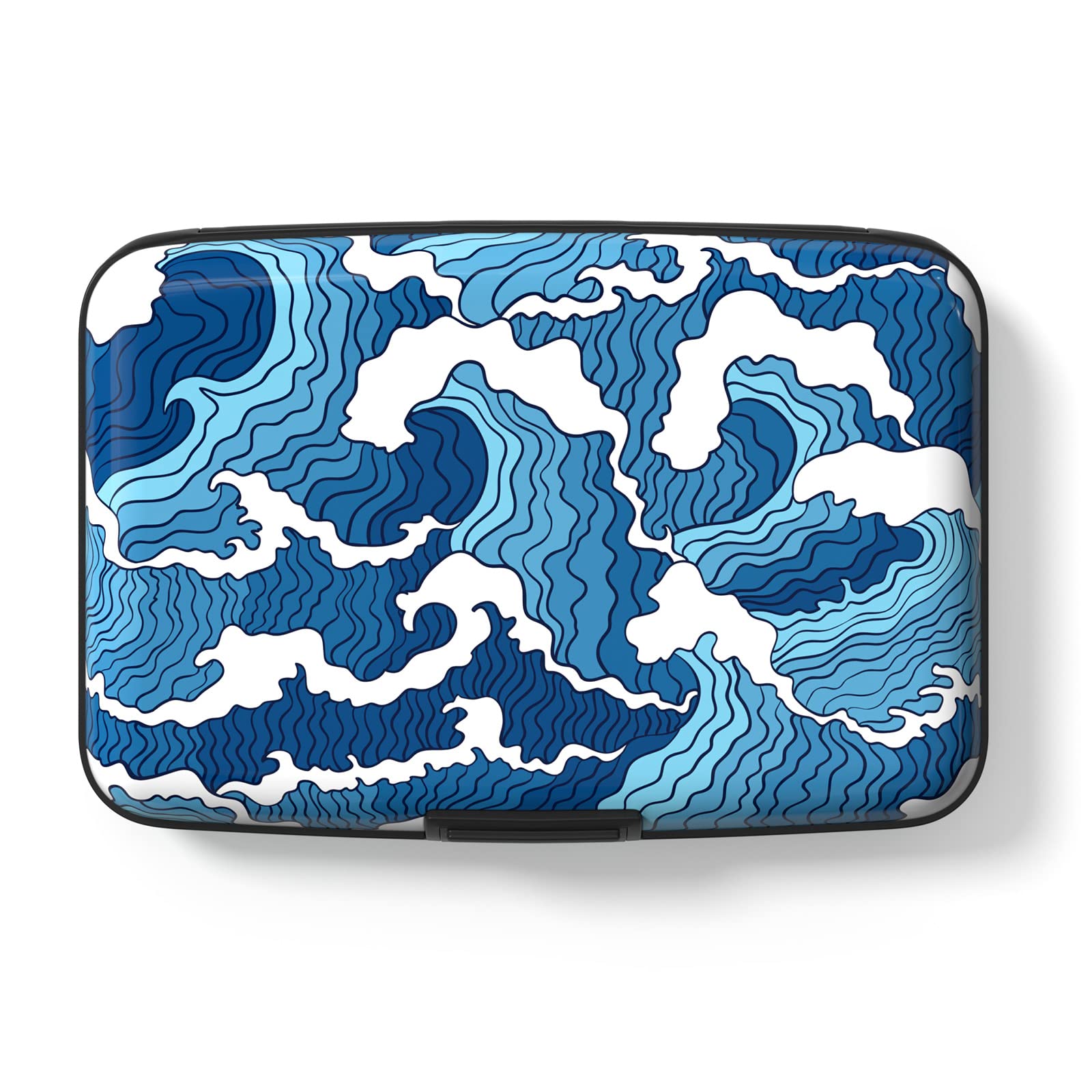 Hsxnam Credit Card Holder, Small RFID Metal Credit Cards Wallet Cute Business Card Holder Pocket ID Case for Women Men, Blue Sea Wave, Blue Sea Wave, Modern — image 1