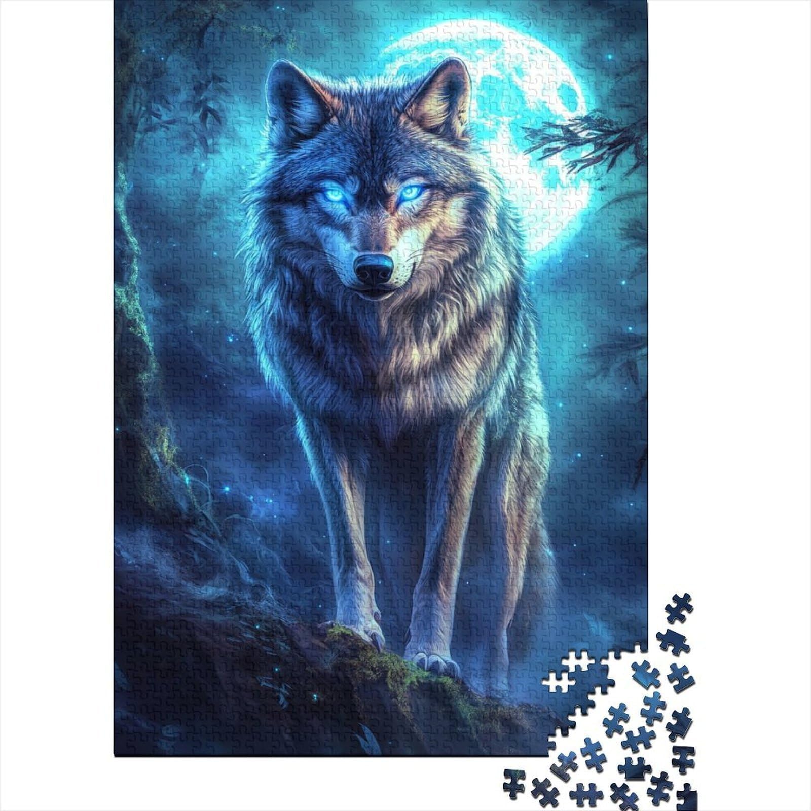 wolf 1000 piece jigsaw puzzle paper for adults moonlit scene brain teaser